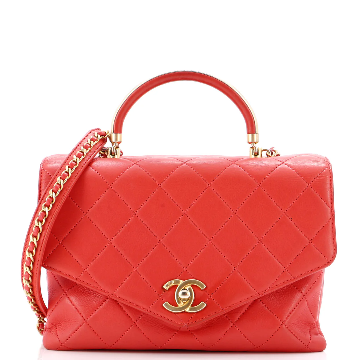 Gold Top Handle Bag Quilted Lambskin Medium - Deep Luxury