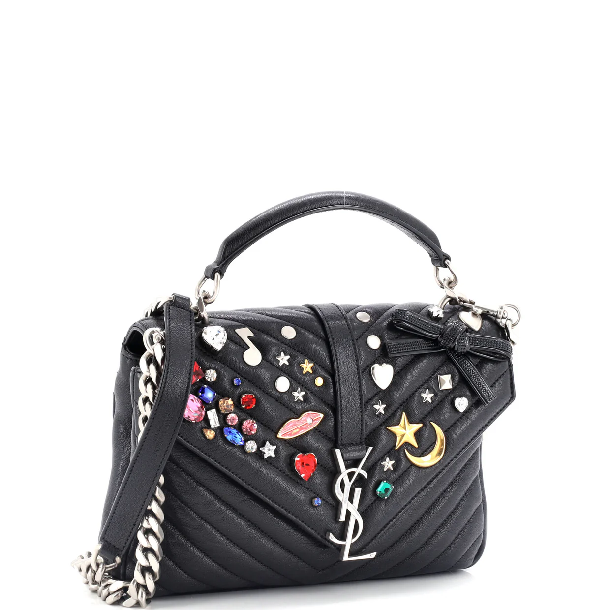 Classic Monogram College Bag Embellished Matelasse Chevron Leather Medium - Deep Luxury