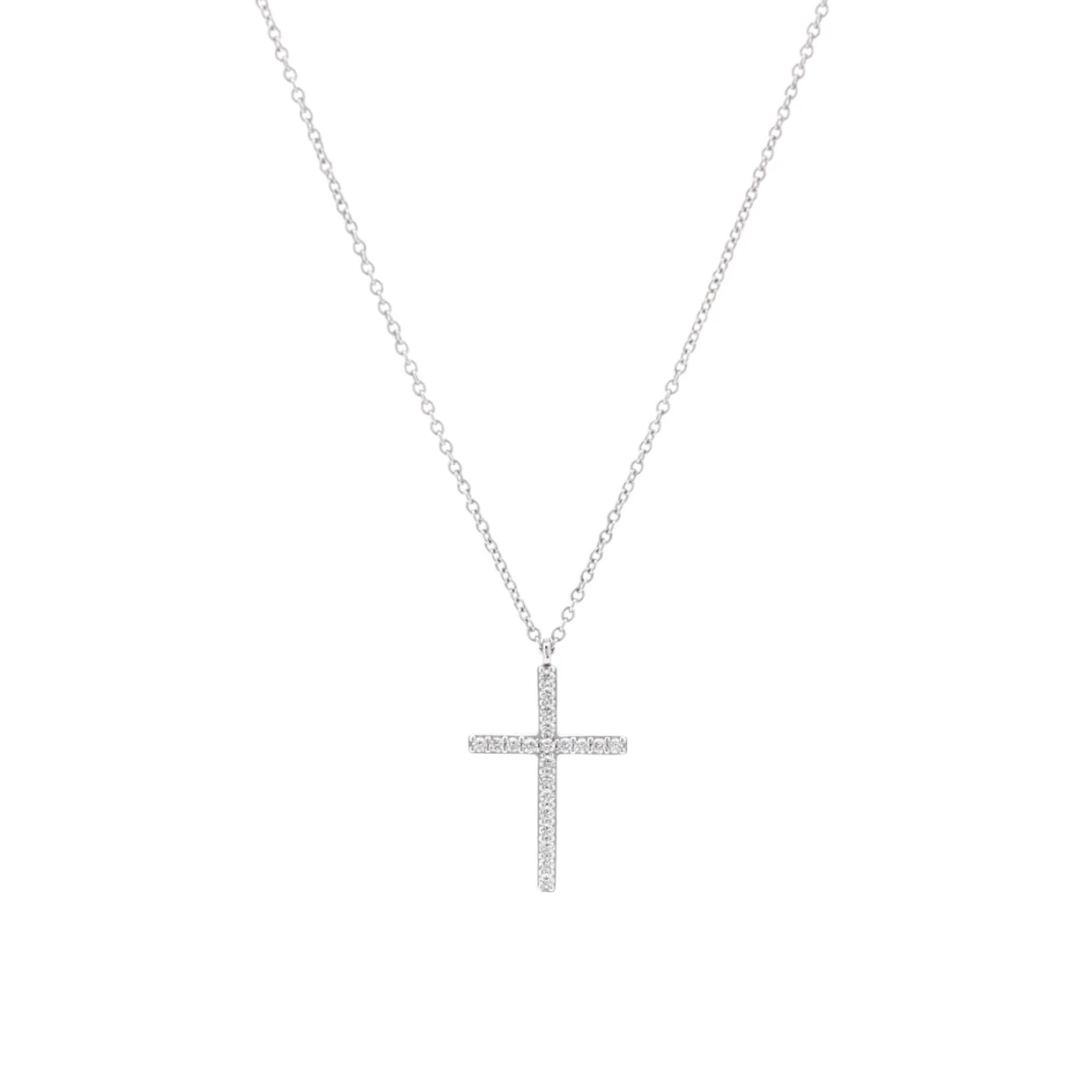 Metro Cross Pendant Necklace 18K White Gold and Diamonds Medium - Deep Luxury