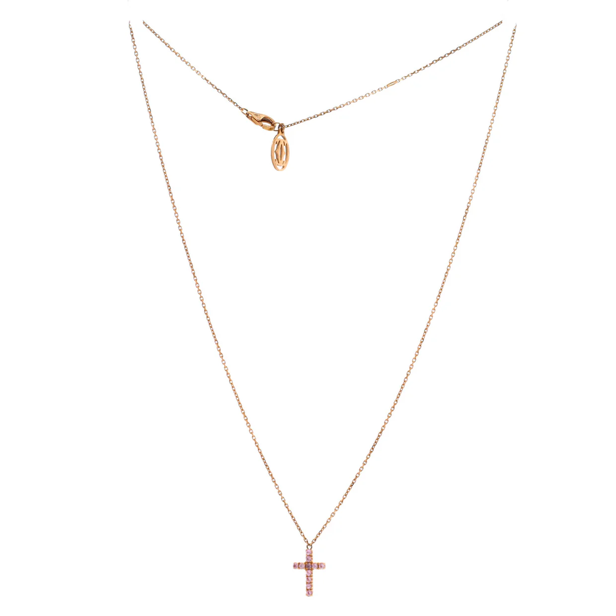 Cross Pendant Necklace 18K Rose Gold with Pink Sapphires - Deep Luxury