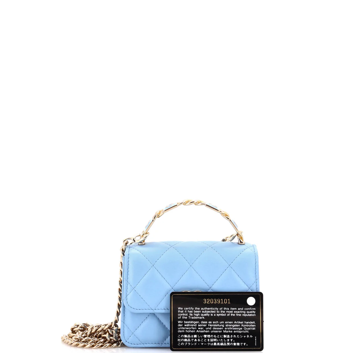 Coco Enamel Top Handle Flap Clutch with Chain Quilted Lambskin - Deep Luxury