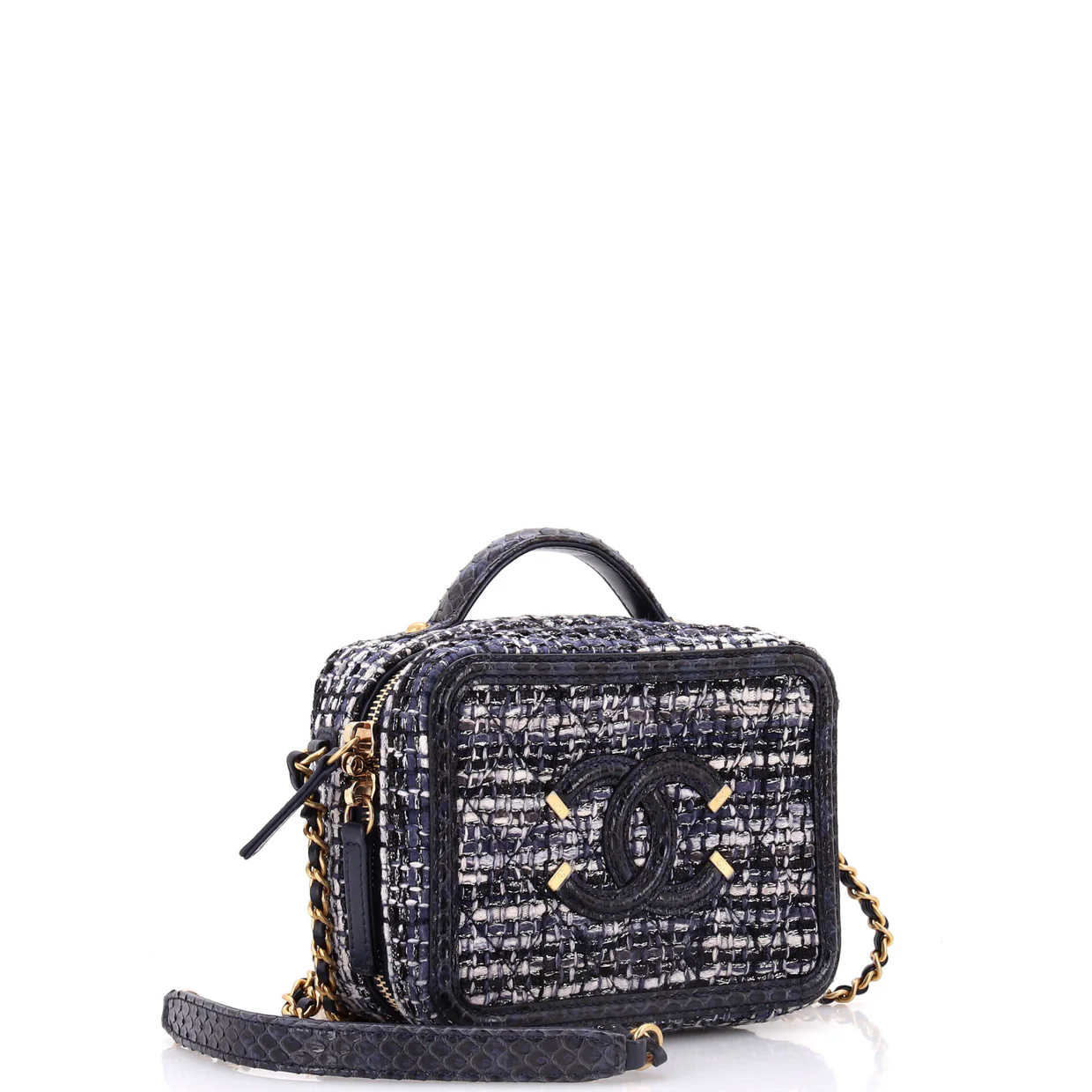 Filigree Vanity Case Quilted Tweed with Snakeskin Small - Deep Luxury