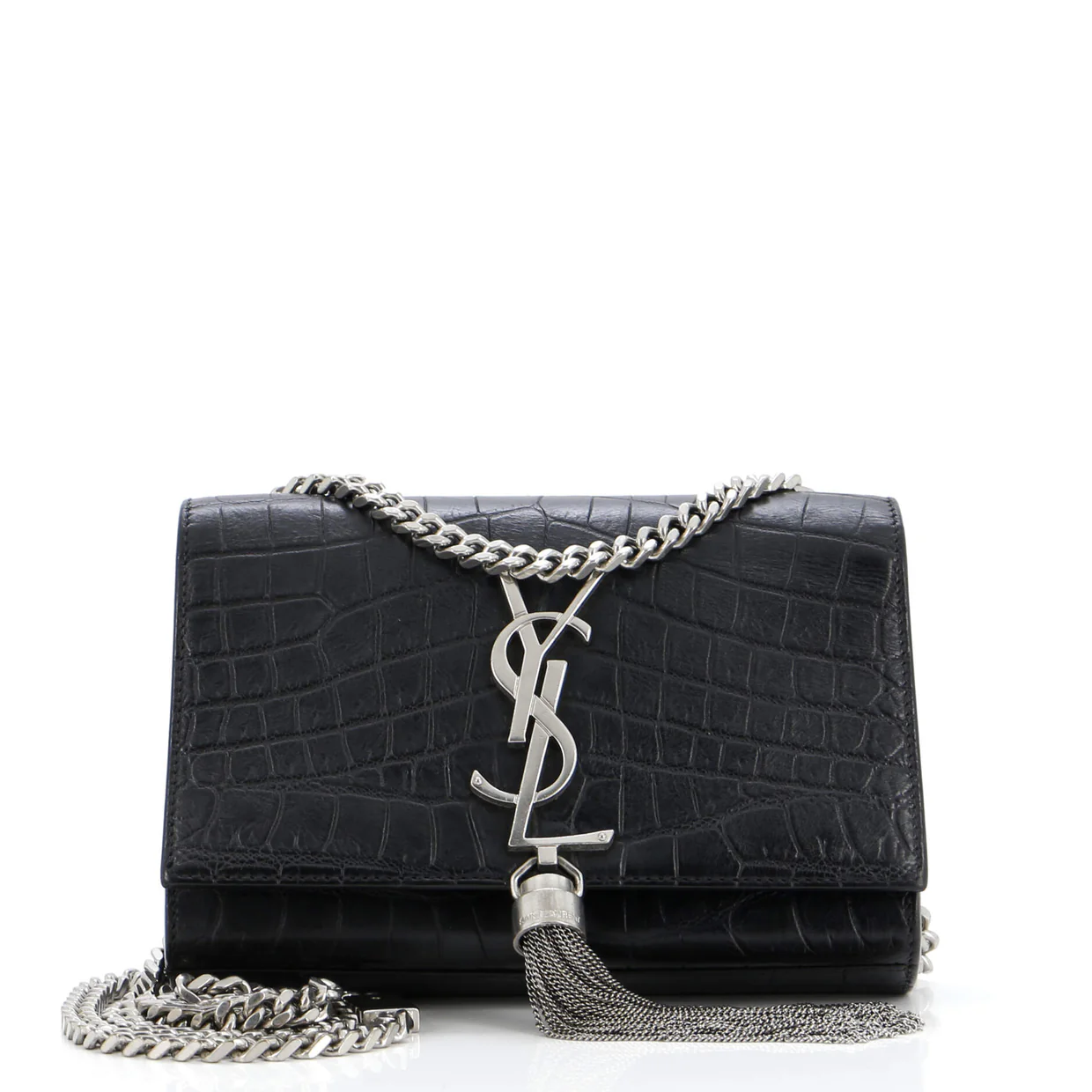 Classic Monogram Tassel Crossbody Bag Crocodile Embossed Leather Small - Deep Luxury