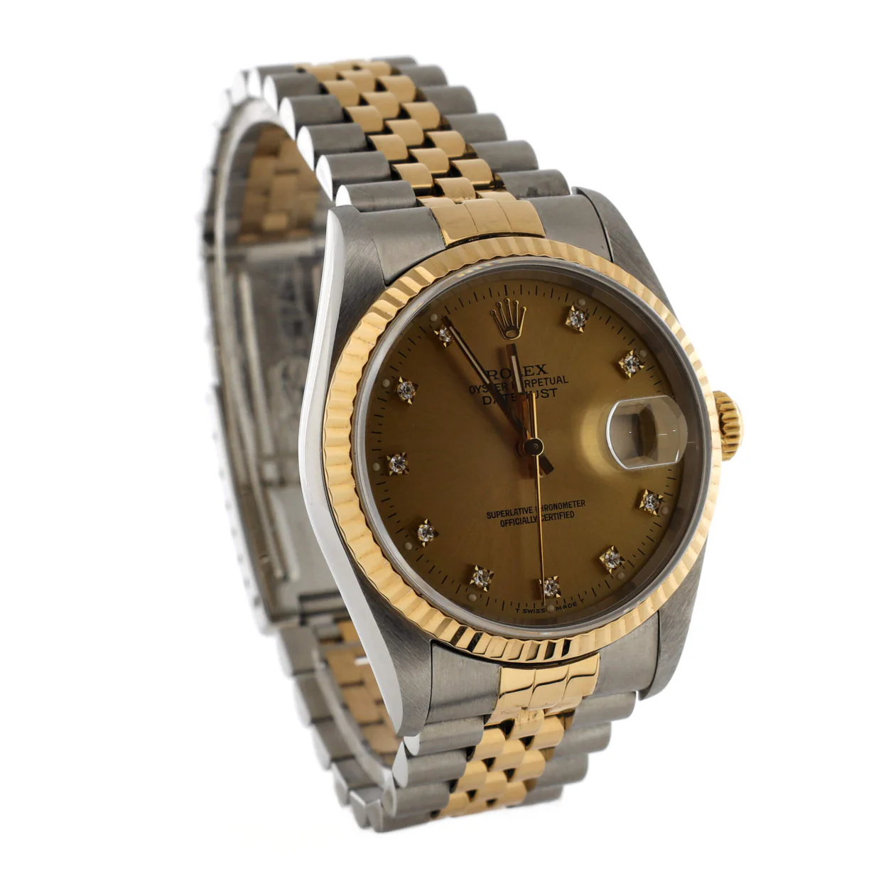 Oyster Perpetual Datejust Automatic Watch Stainless Steel and Yellow Gold with Diamond Markers 36 - Deep Luxury