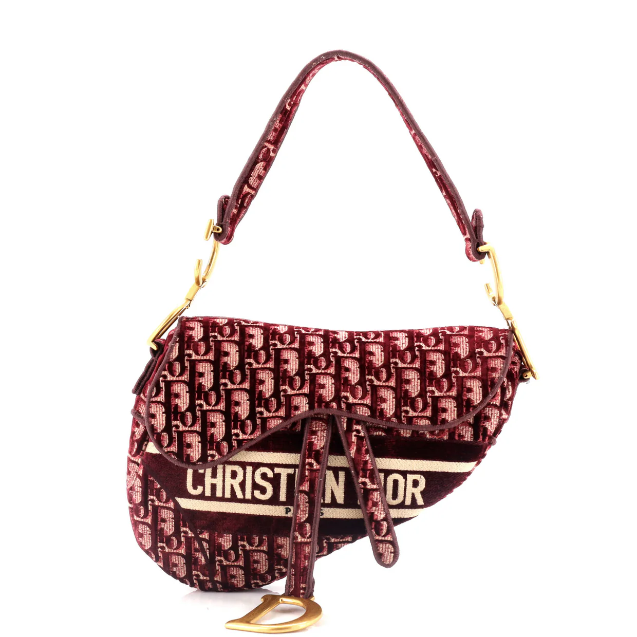 Saddle Handbag Logo Embroidered Oblique Velvet Medium - Deep Luxury