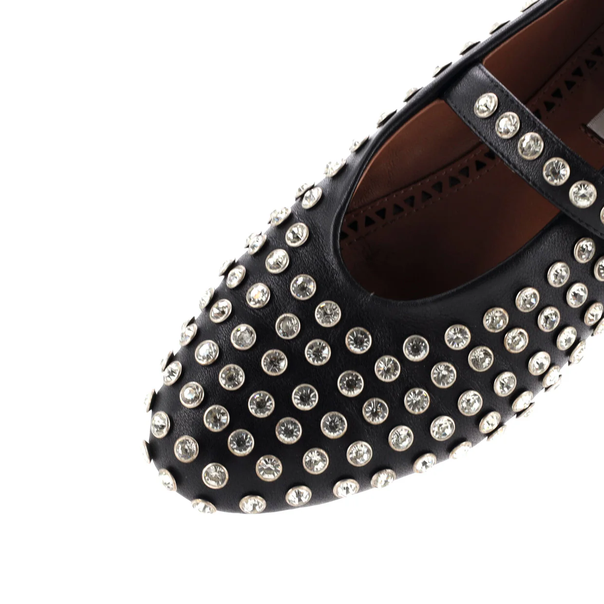Women's Buckle Ballerina Flats Leather with Crystals - Deep Luxury