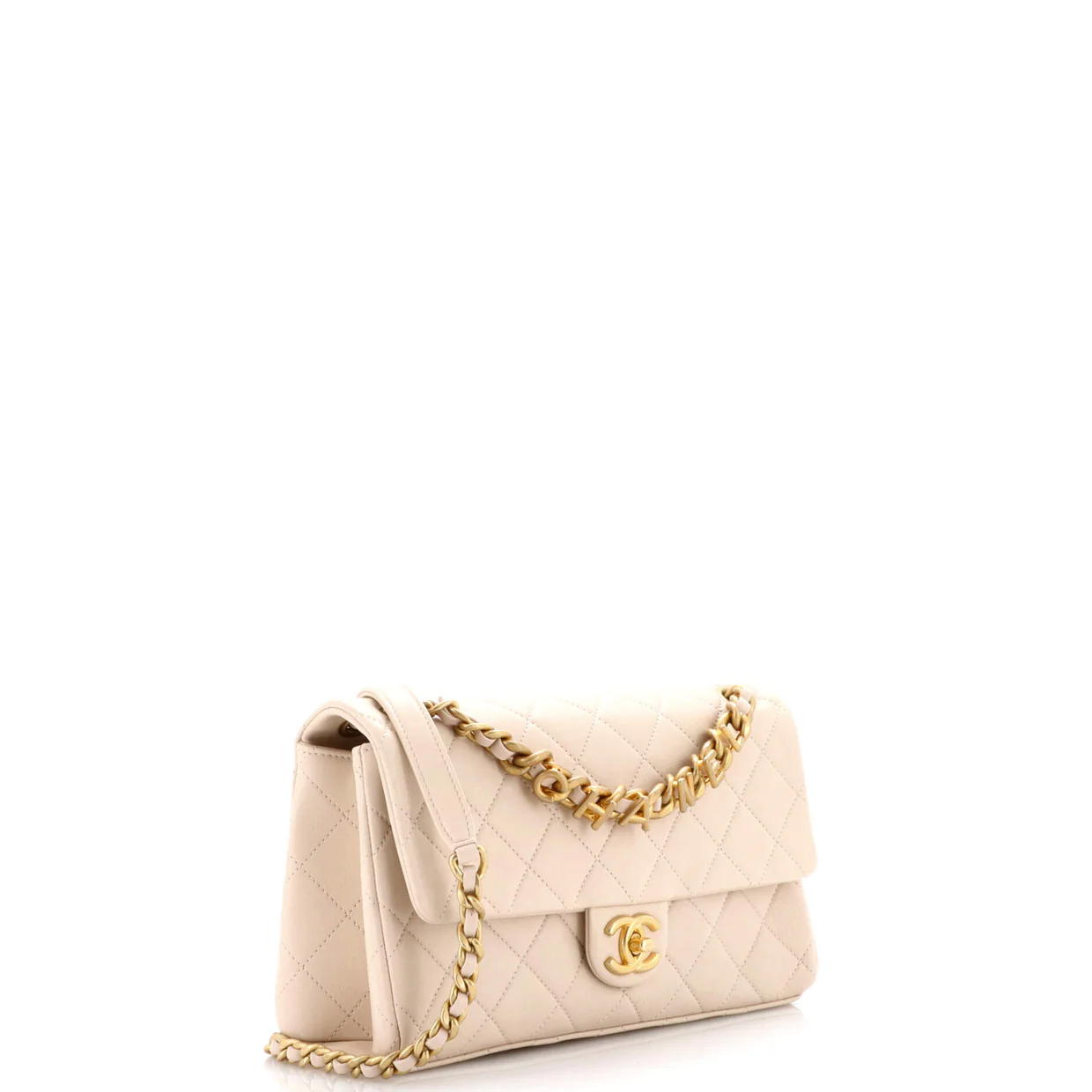 Logo Letters Chanel Touch Chain Flap Bag Quilted Lambskin Medium - Deep Luxury