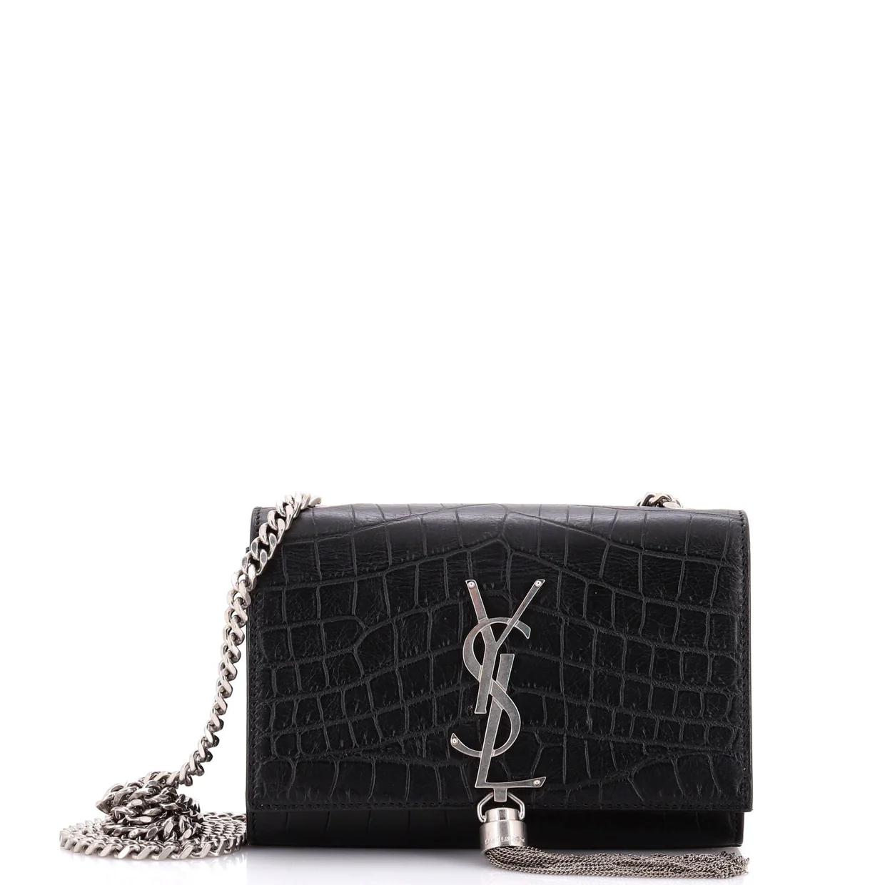Classic Monogram Tassel Crossbody Bag Crocodile Embossed Leather Small - Deep Luxury