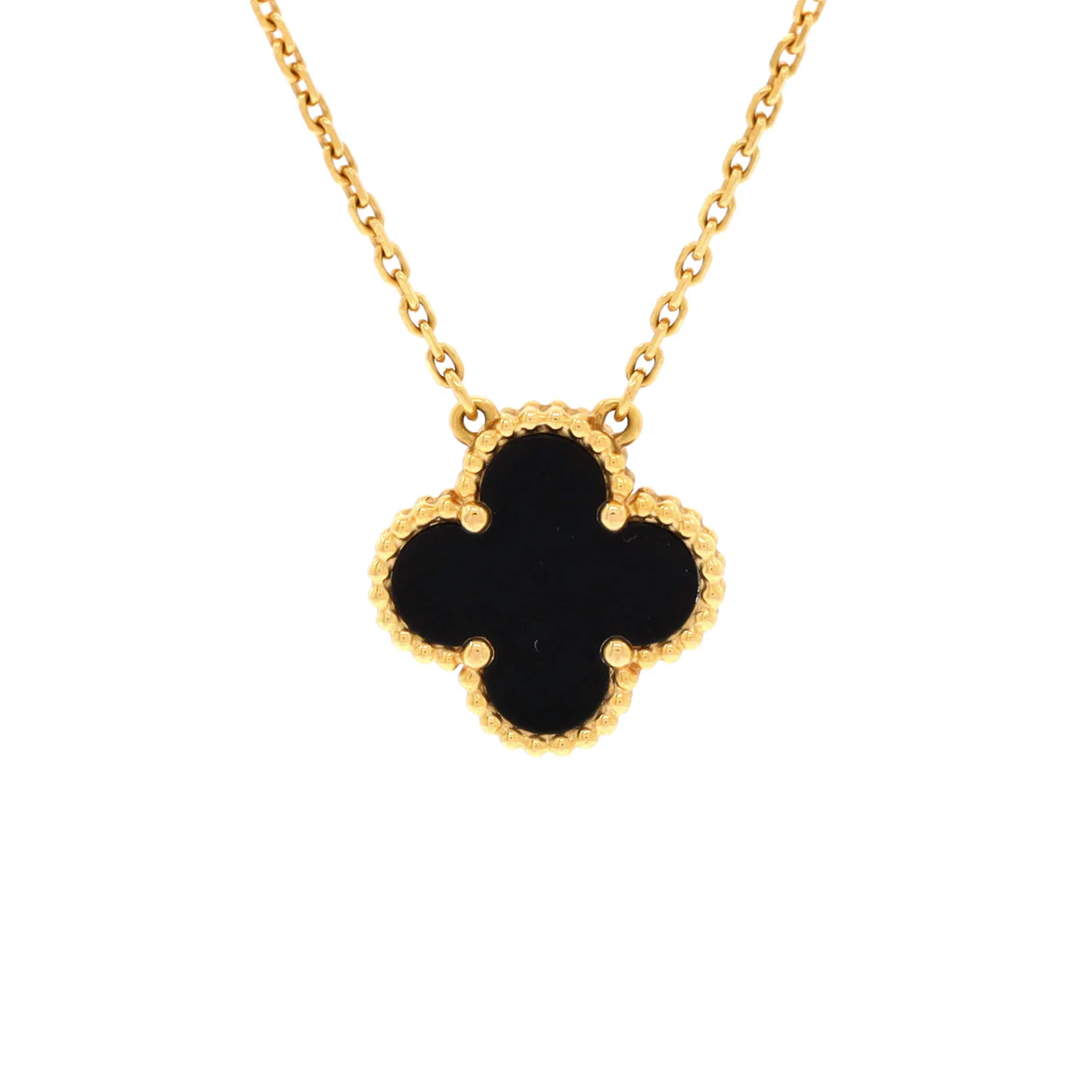 Vintage Alhambra Pendant Necklace 18K Yellow Gold and Onyx - Deep Luxury