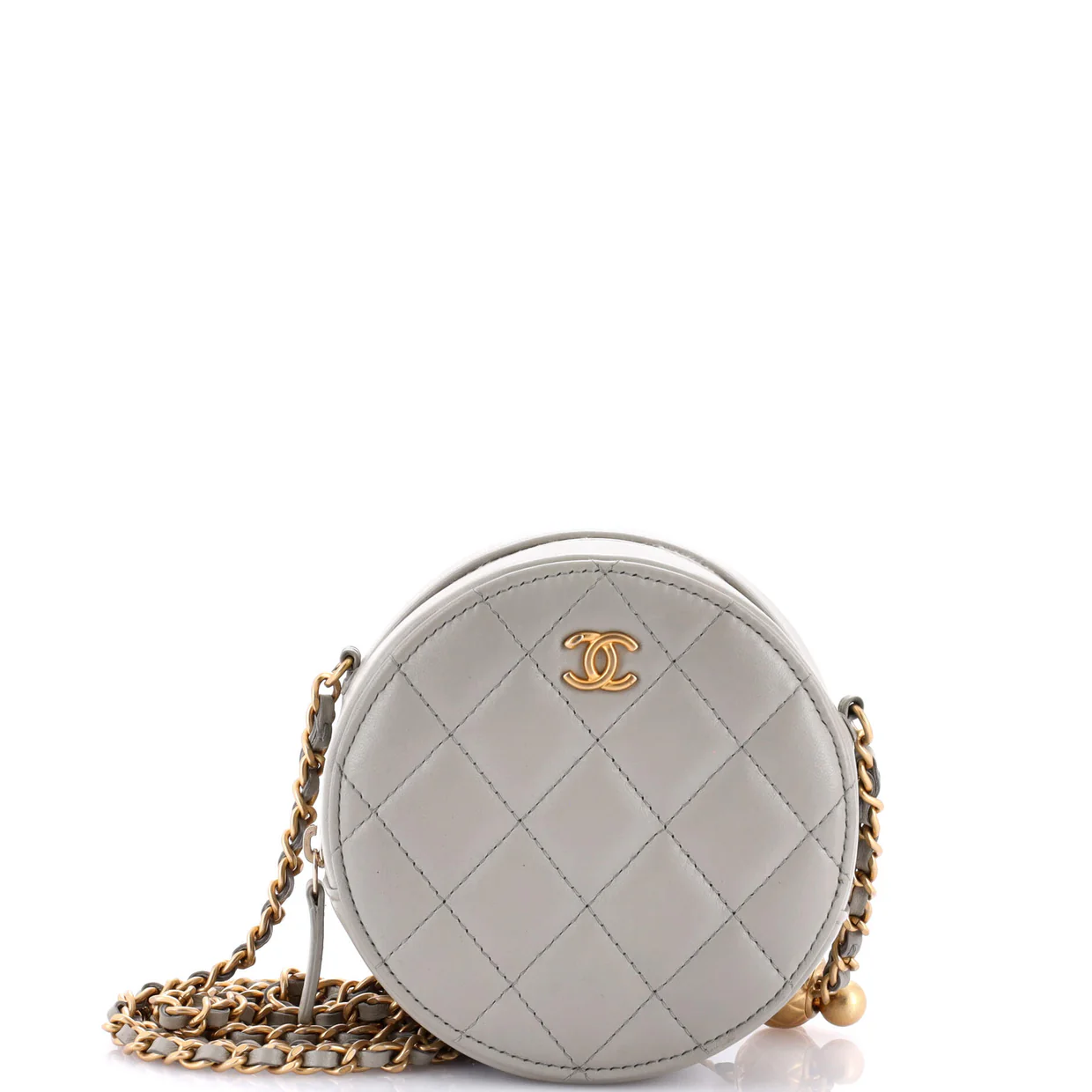 Pearl Crush Round Clutch with Chain Quilted Lambskin - Deep Luxury