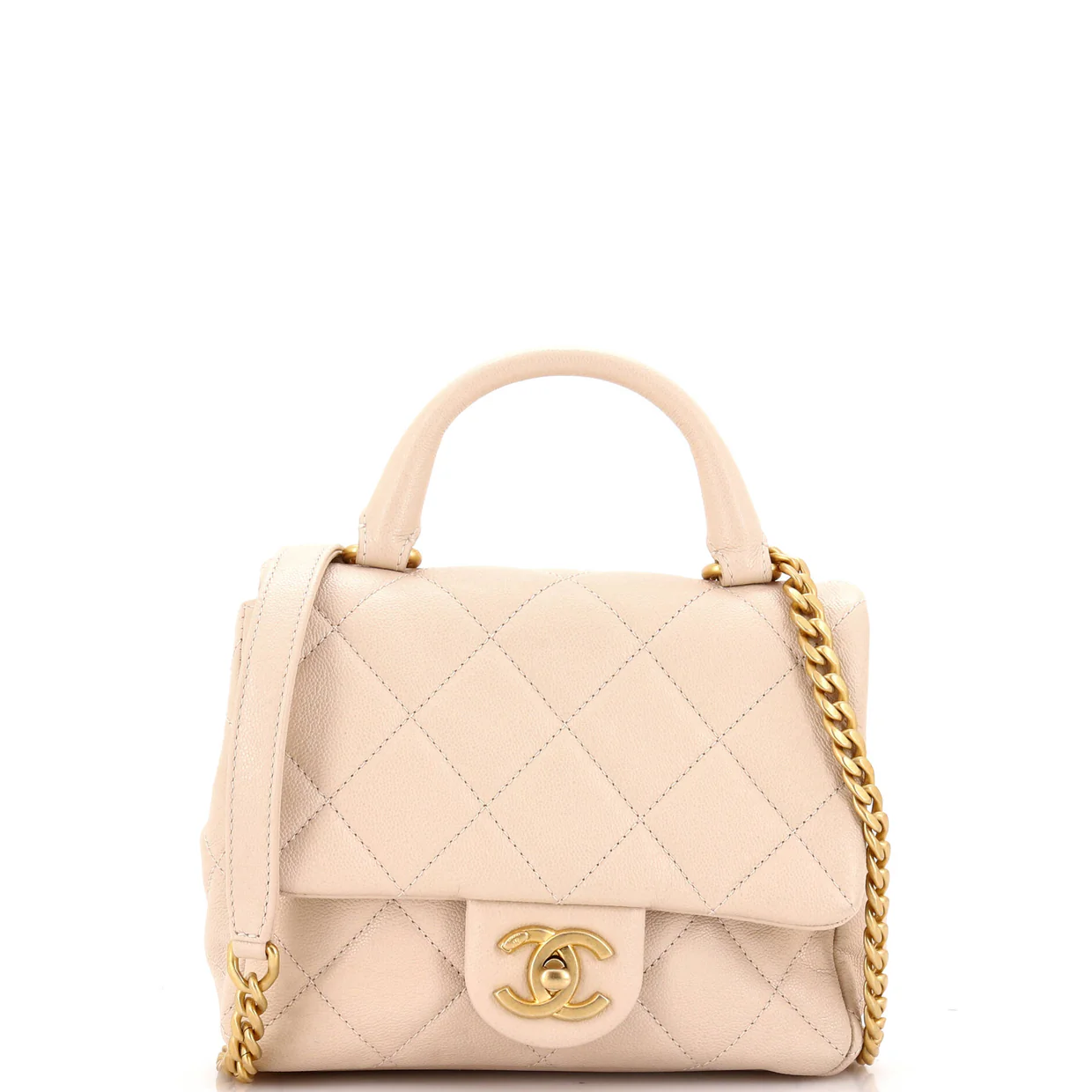 Square Top Handle Flap Bag Quilted Shiny Caviar Mini - Deep Luxury