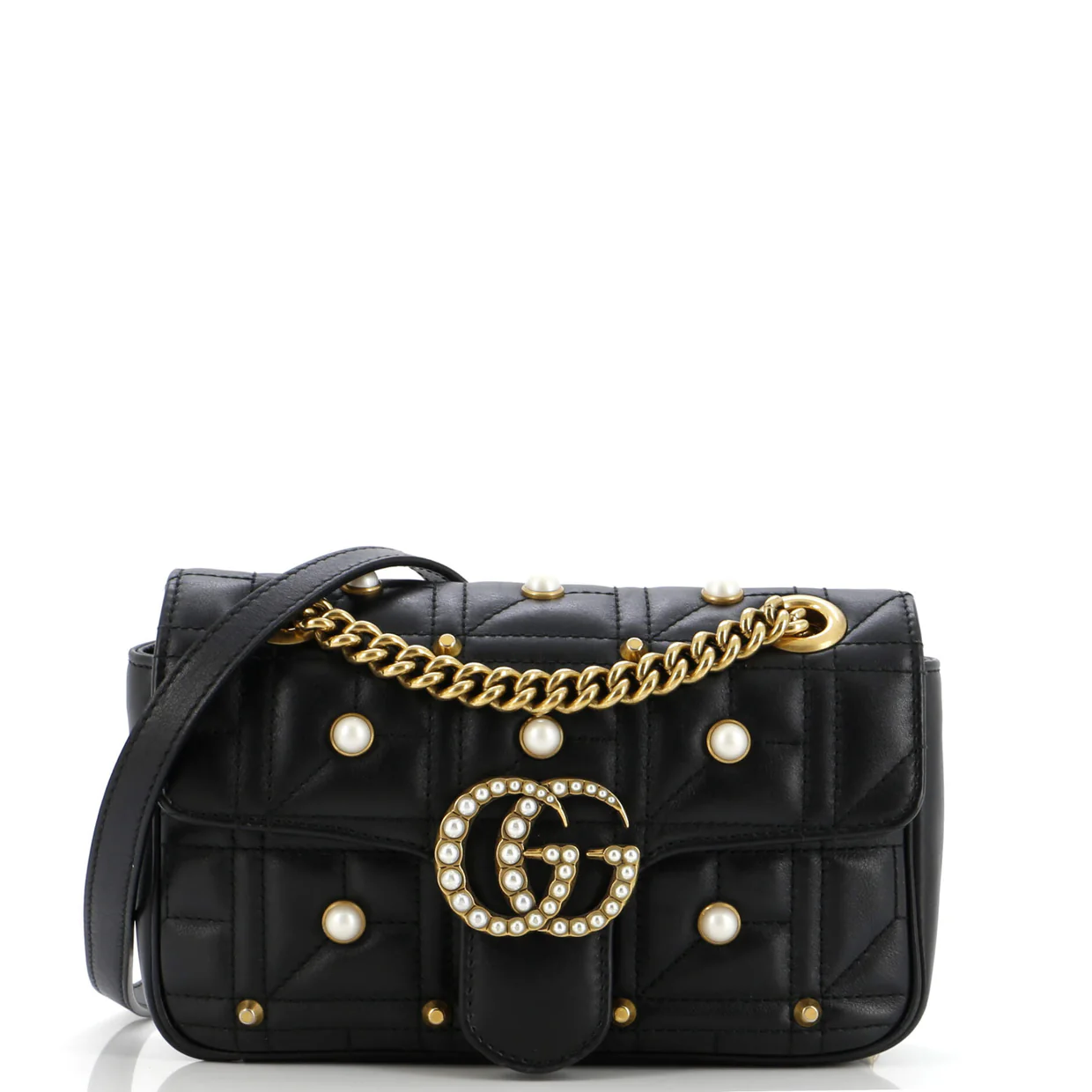 Pearly GG Marmont Flap Bag Embellished Matelasse Leather Mini - Deep Luxury