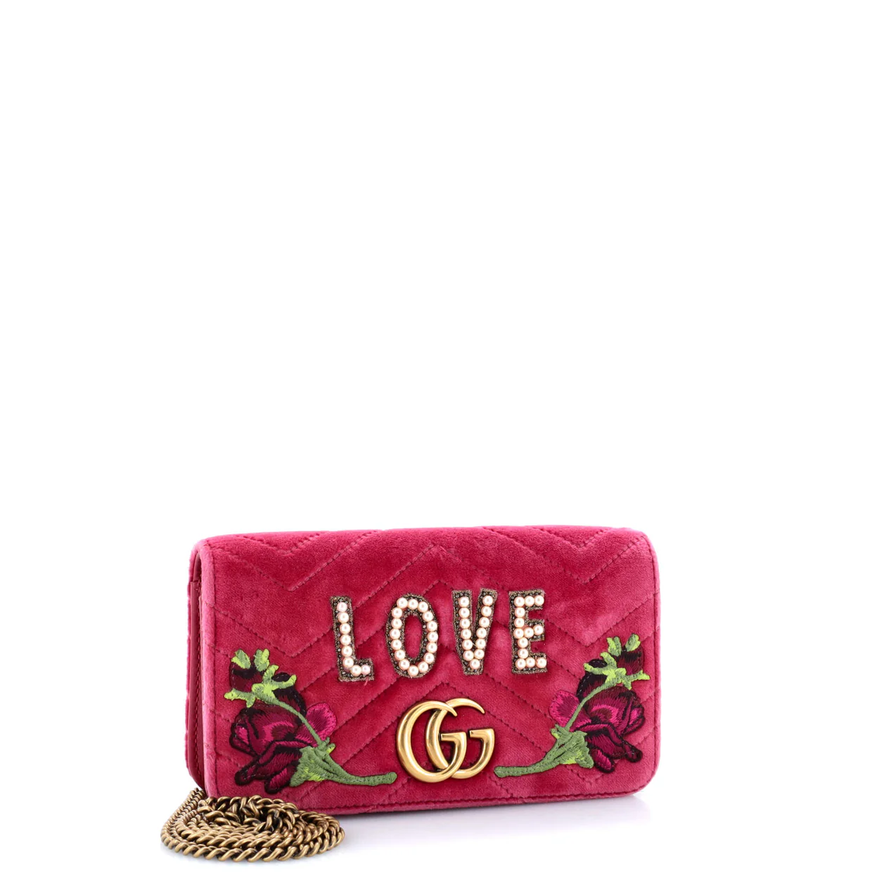 GG Marmont Chain Flap Bag Embroidered Matelasse Velvet Mini - Deep Luxury