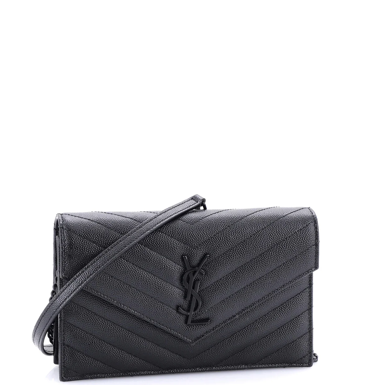 Classic Monogram Wallet on Chain Matelasse Chevron Leather Small - Deep Luxury