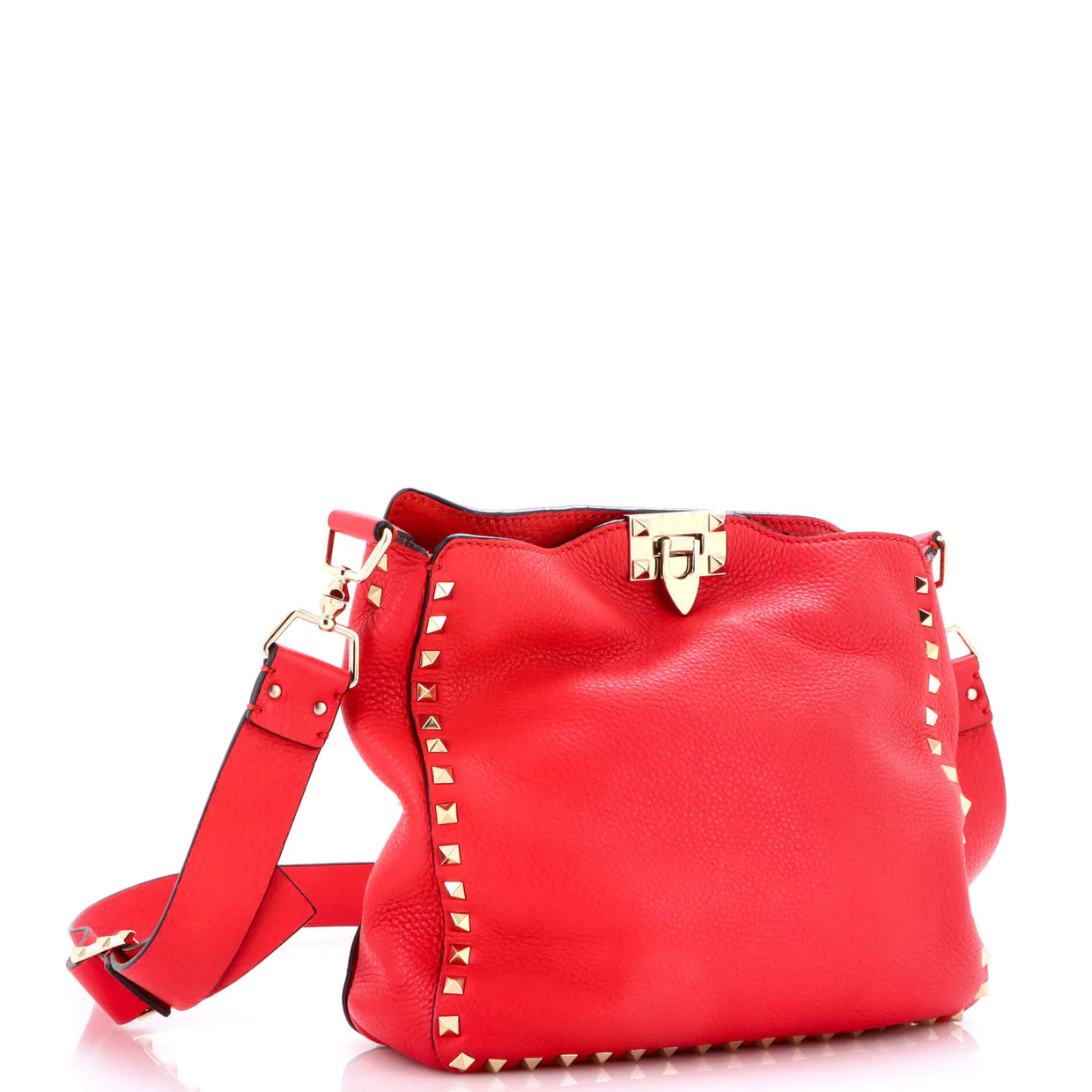 Rockstud Flip Lock Messenger Bag Leather Small - Deep Luxury
