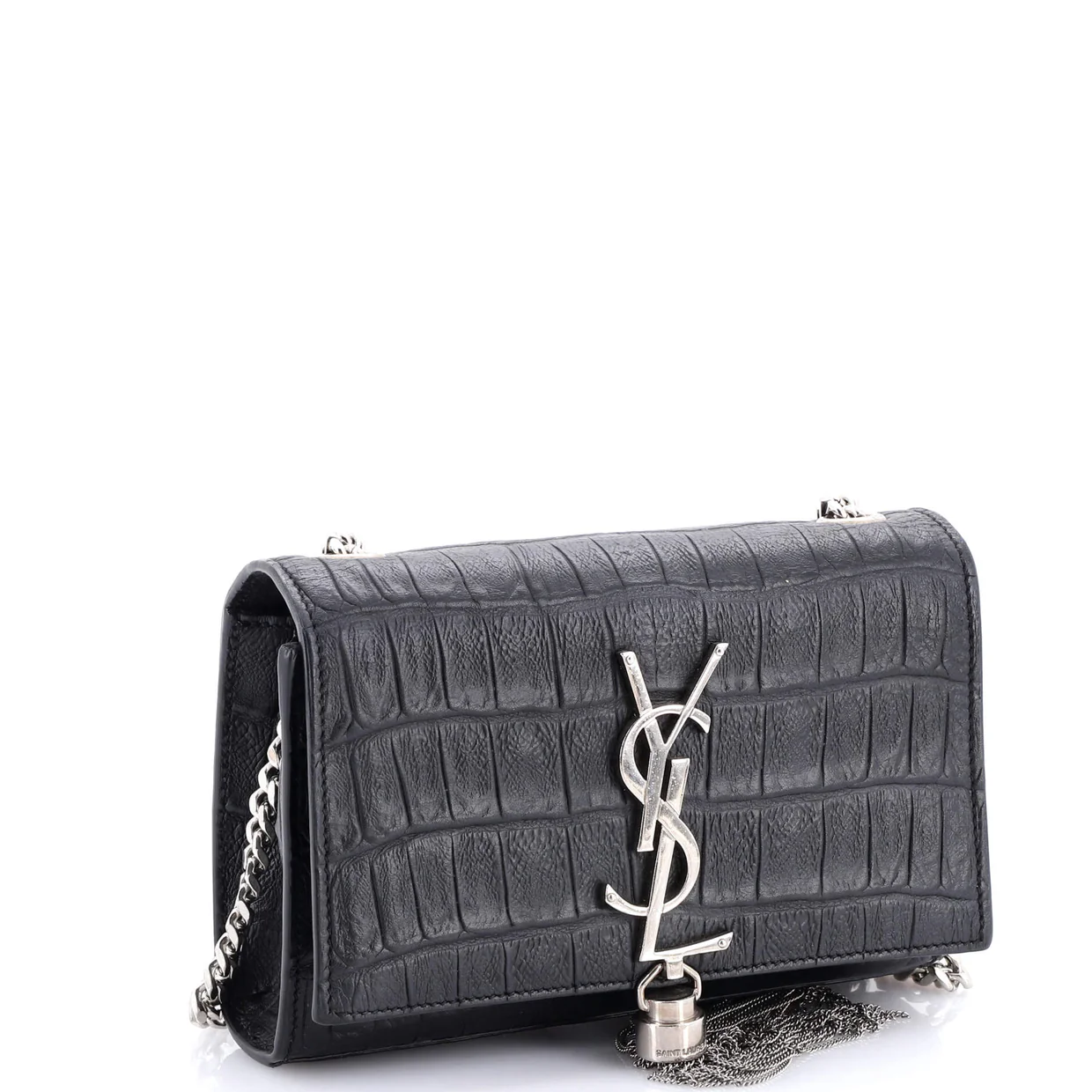 Classic Monogram Tassel Crossbody Bag Crocodile Embossed Leather Small - Deep Luxury