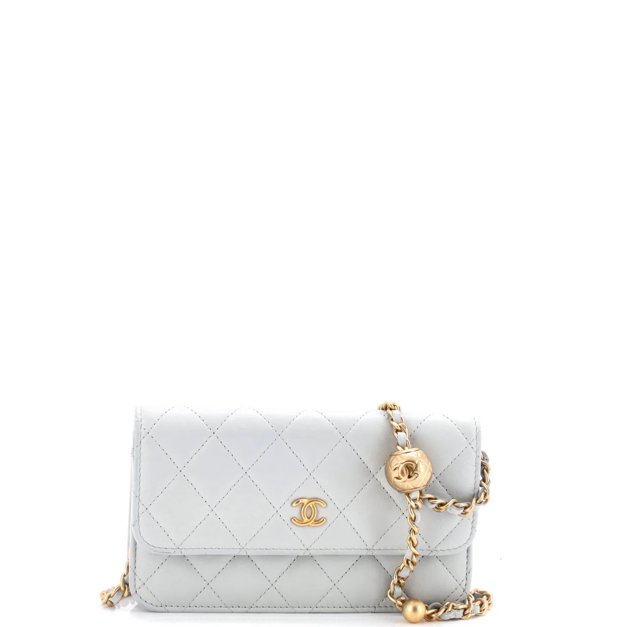 Pearl Crush Flap Phone Holder with Chain Quilted Lambskin - Deep Luxury