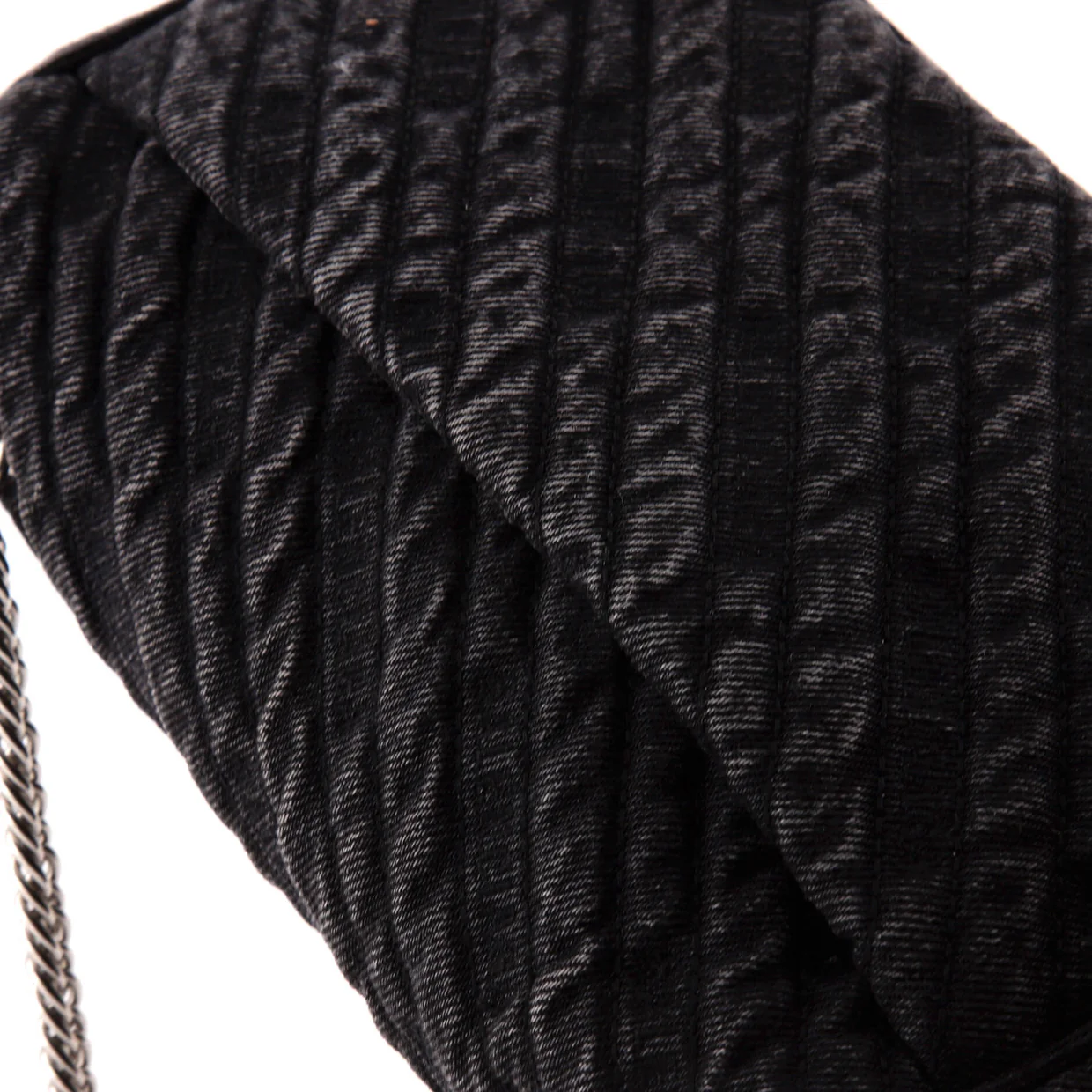 BB Chain Round Shoulder Bag Quilted Embroidered Denim Small - Deep Luxury