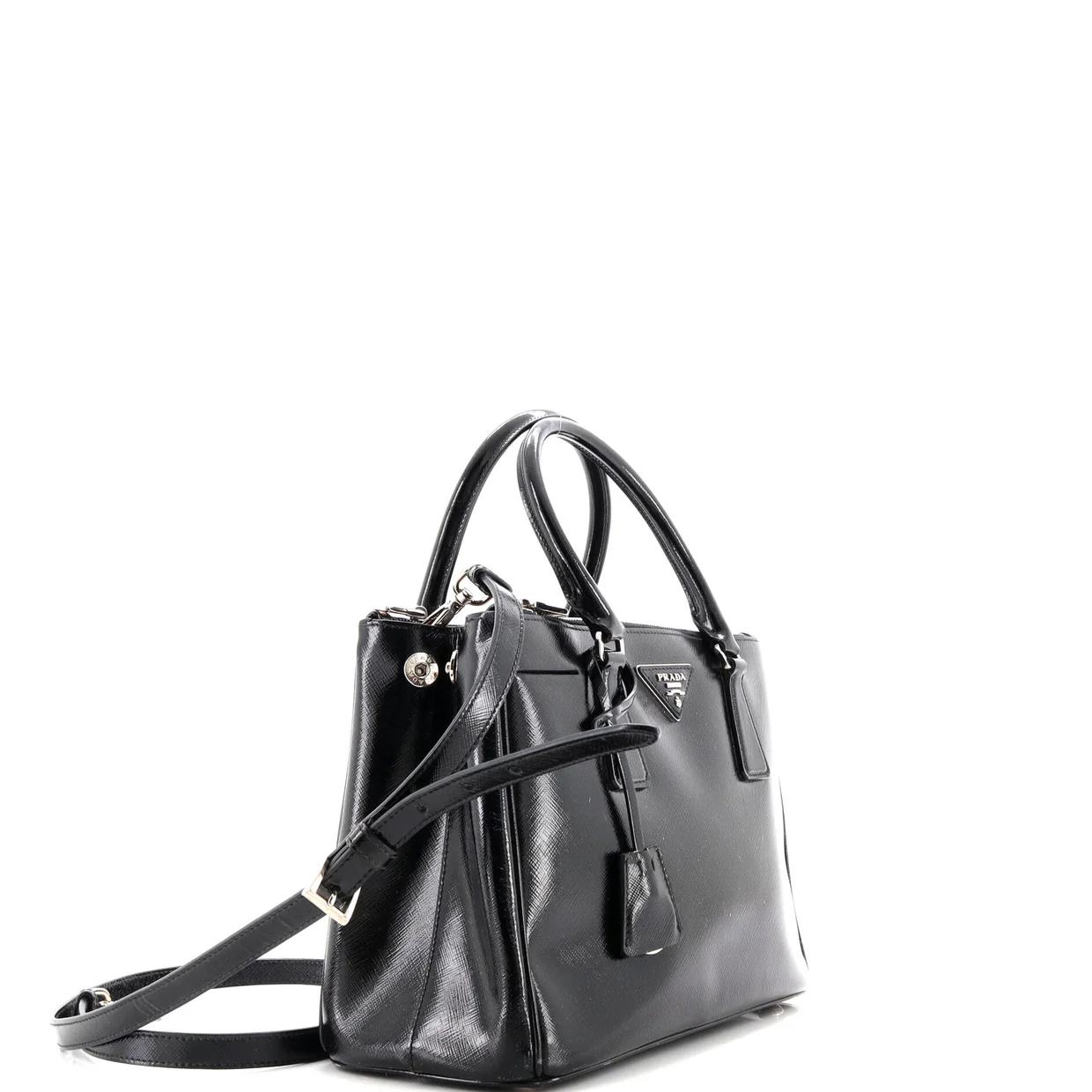 Double Zip Lux Tote Vernice Saffiano Leather Small - Deep Luxury