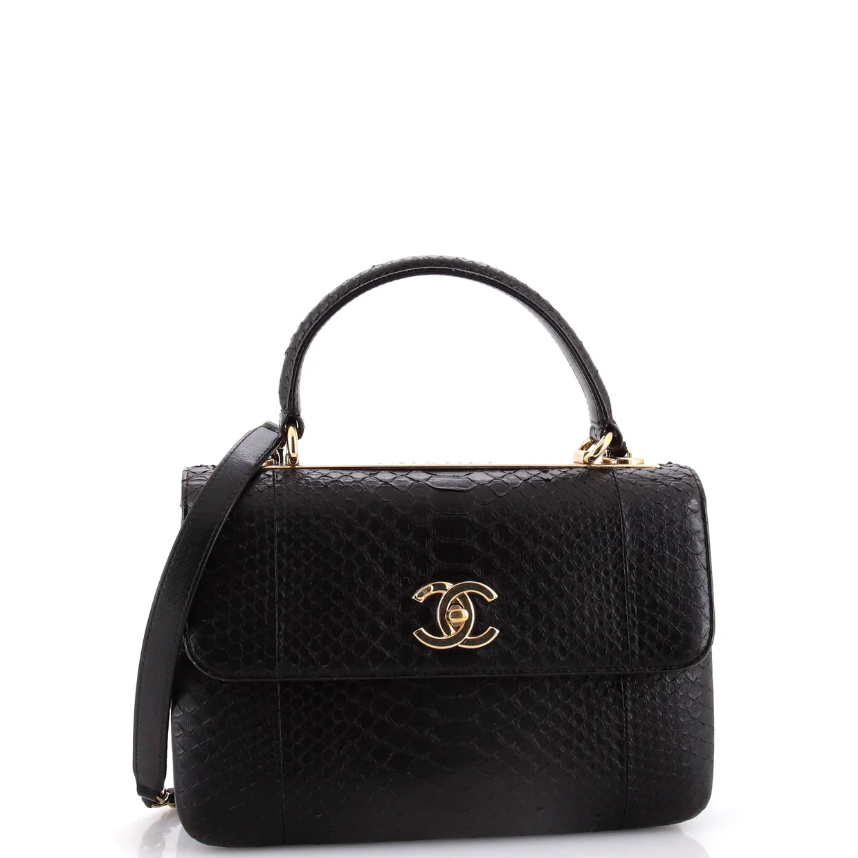 Trendy CC Top Handle Bag Python Small - Deep Luxury