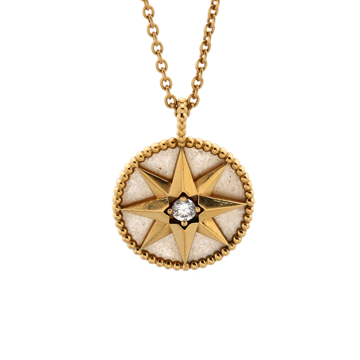 Rose des Vents Necklace 18K Yellow Gold with Diamond and Mother of Pearl Large - Deep Luxury