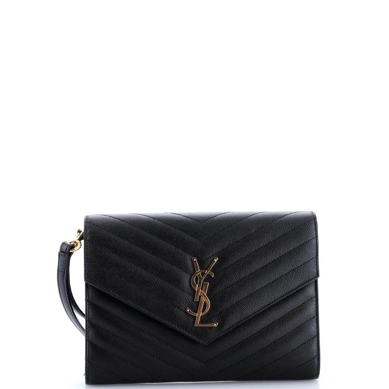 Classic Monogram Envelope Wristlet Clutch Matelasse Chevron Leather - Deep Luxury