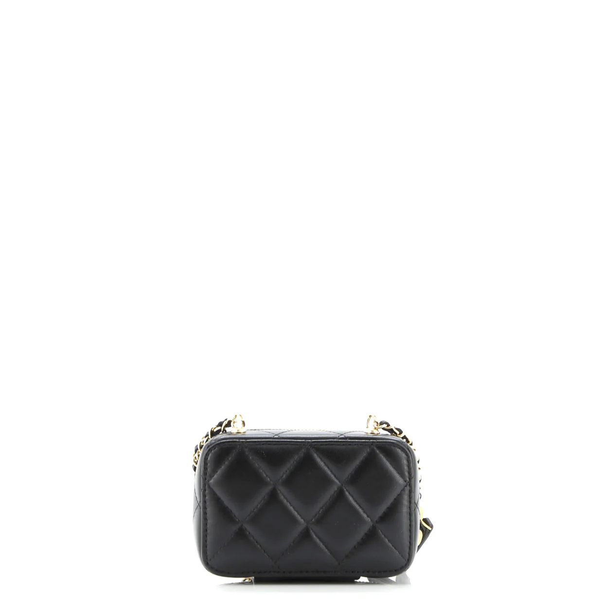 Golden Plate Zip Around Vanity Case with Chain Quilted Metal and Lambskin Extra Mini - Deep Luxury