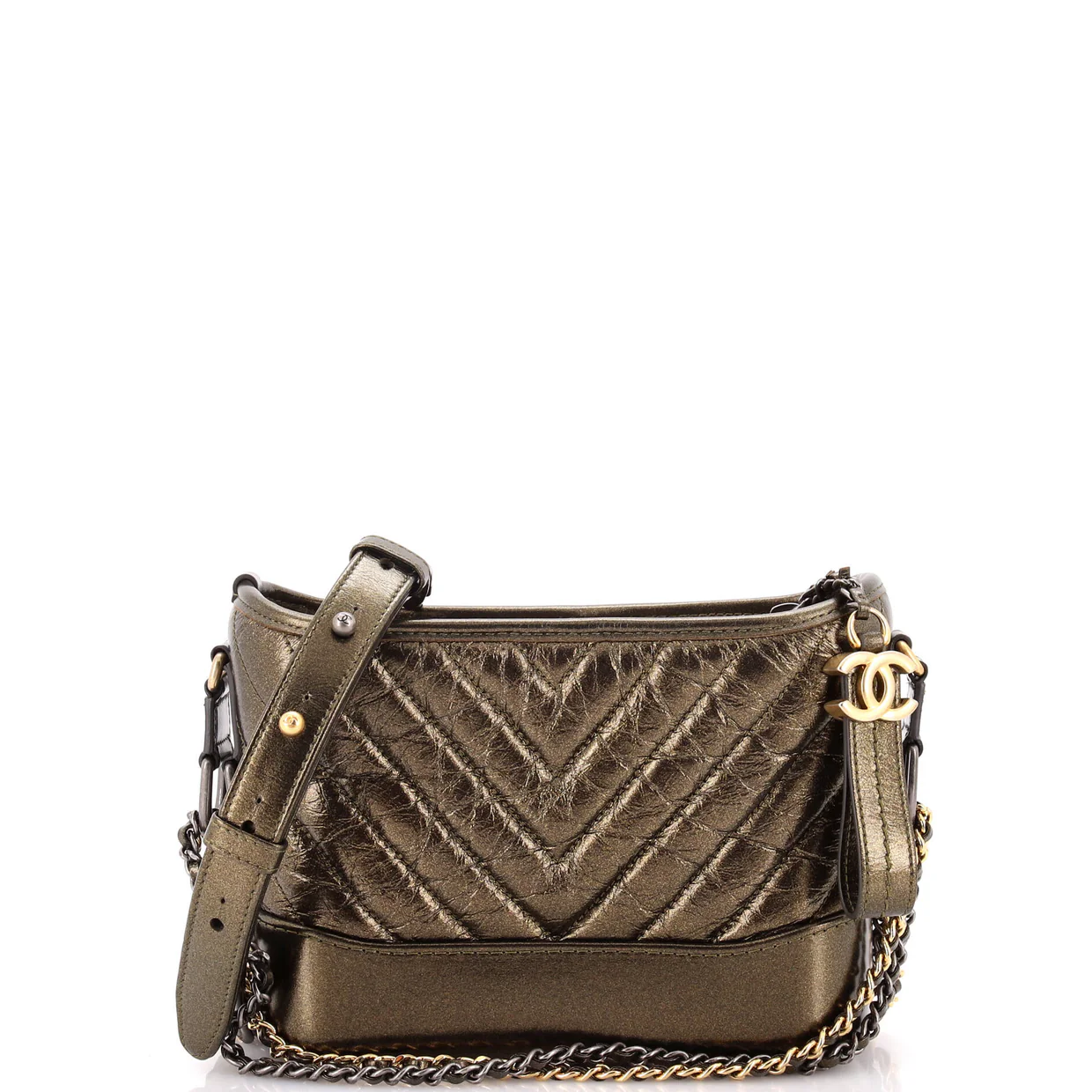 Gabrielle Hobo Chevron Metallic Aged Calfskin Small - Deep Luxury