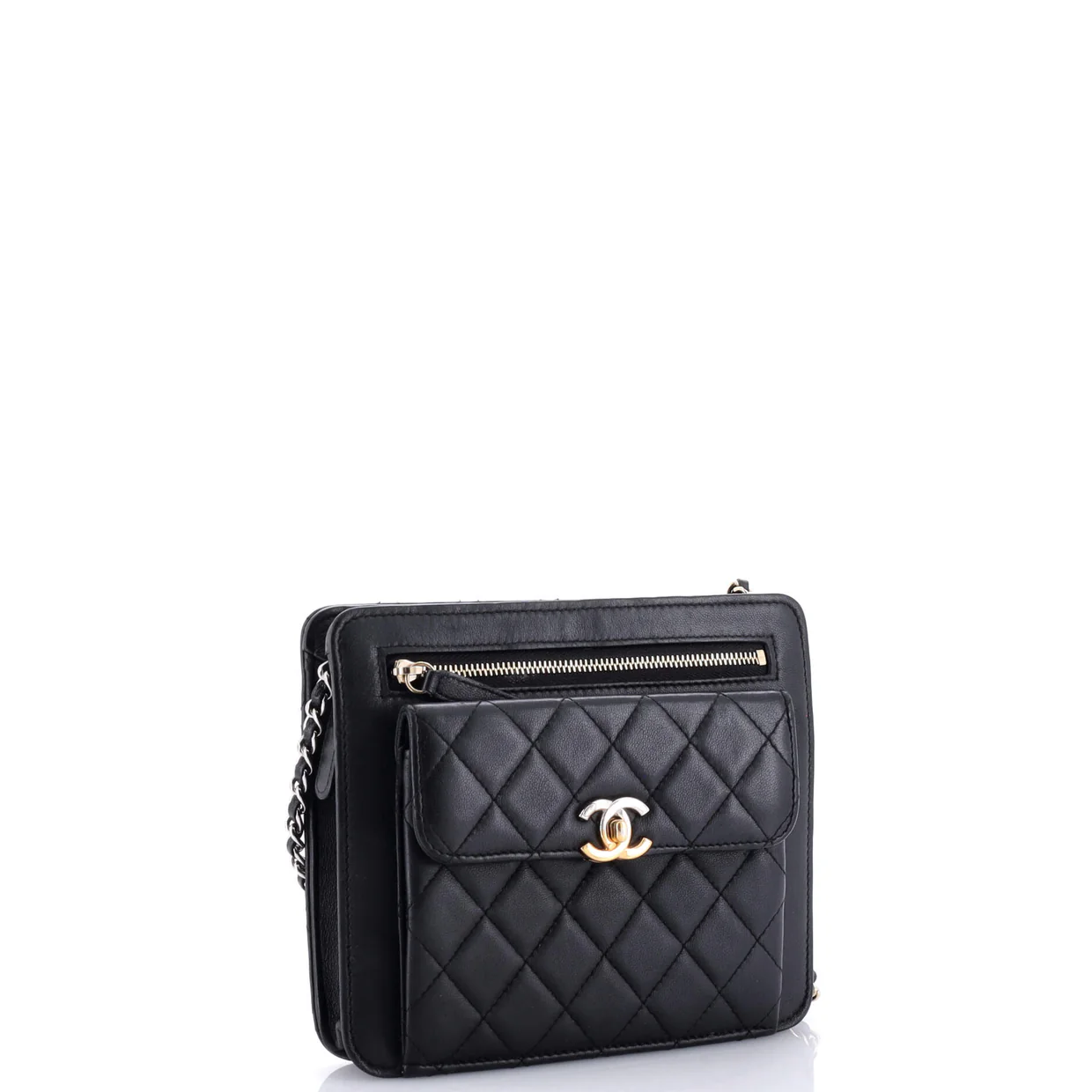Front Pocket Square Clutch with Chain Quilted Lambskin Small - Deep Luxury