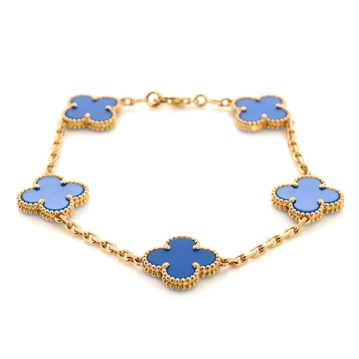 Vintage Alhambra 5 Motifs Bracelet 18K Yellow Gold and Agate - Deep Luxury