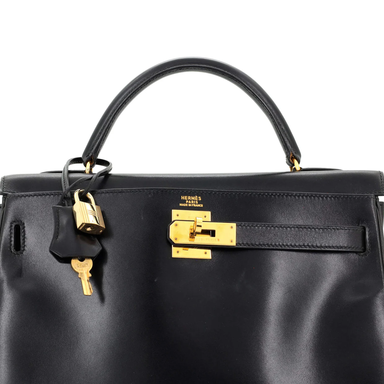 Kelly Handbag Noir Box Calf with Gold Hardware 32 - Deep Luxury