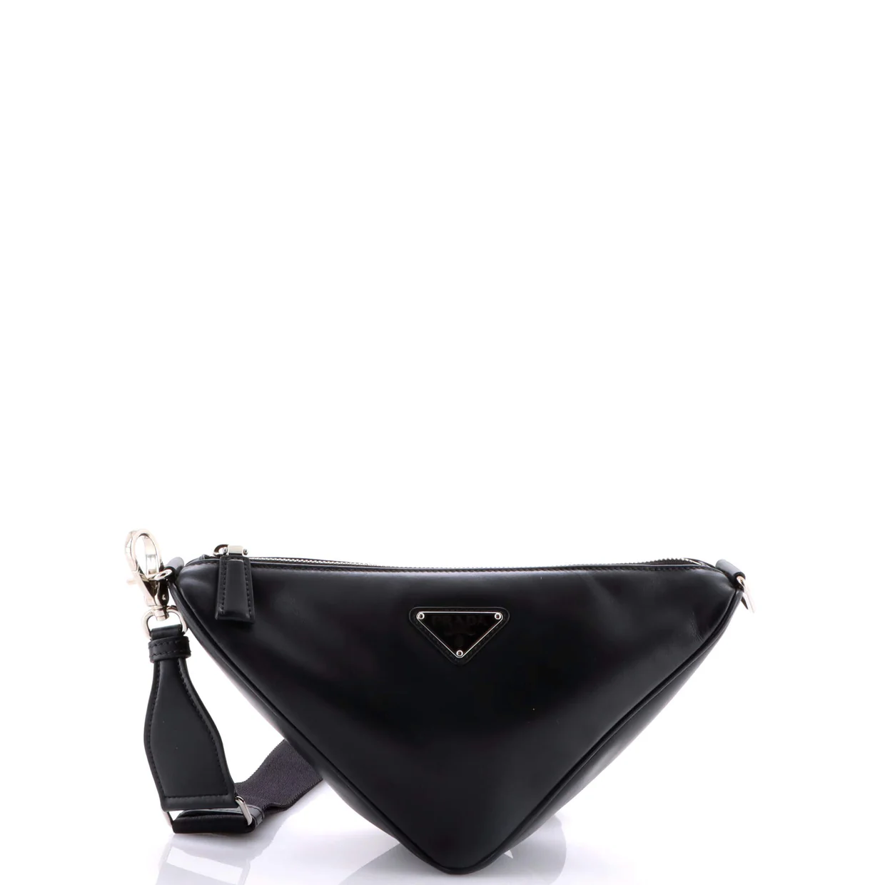 Triangle Logo Zip Crossbody Bag Soft Leather Small - Deep Luxury