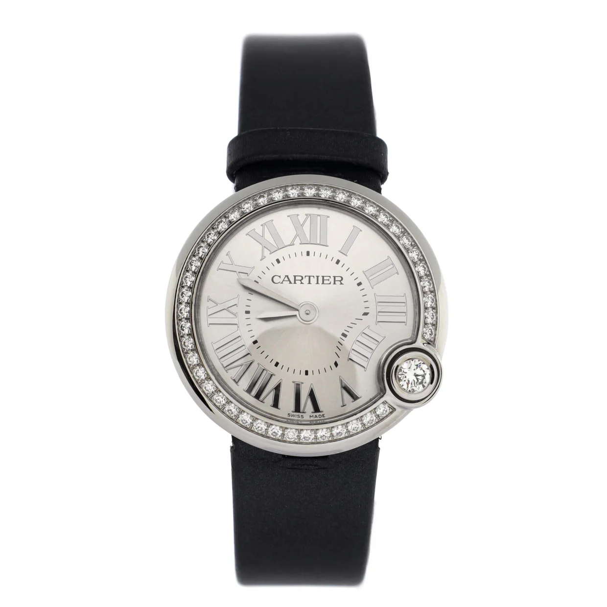 Ballon Blanc de Cartier Quartz Watch Stainless Steel and Satin with Diamond Bezel 30 - Deep Luxury