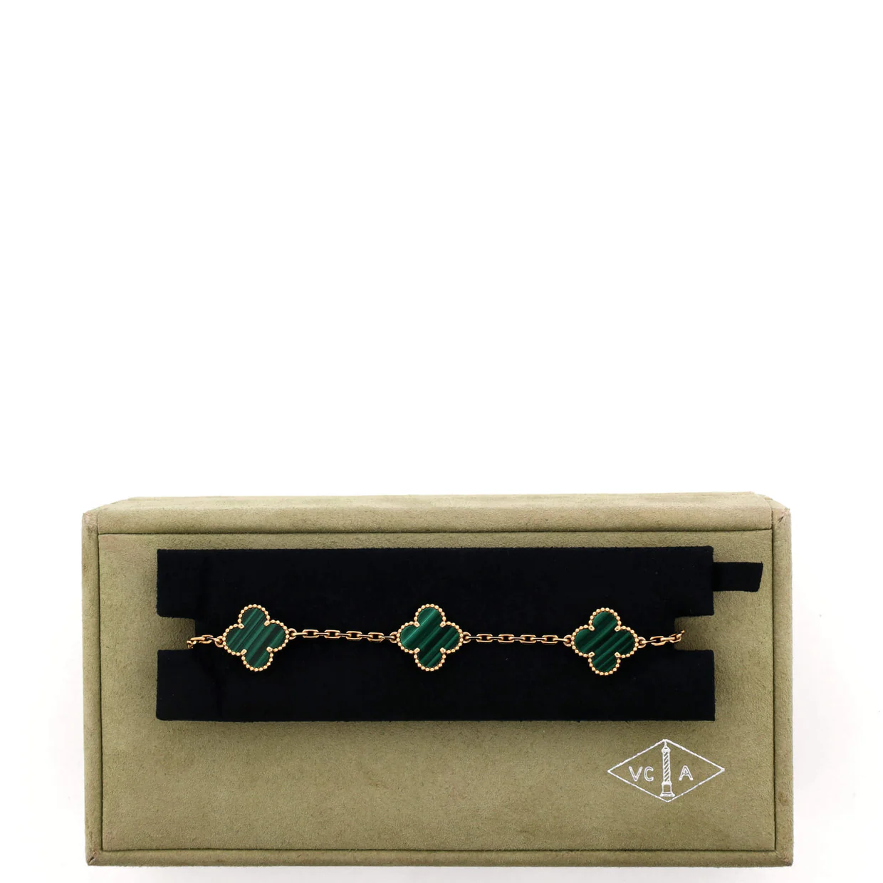 Vintage Alhambra 5 Motifs Bracelet 18K Yellow Gold and Malachite - Deep Luxury