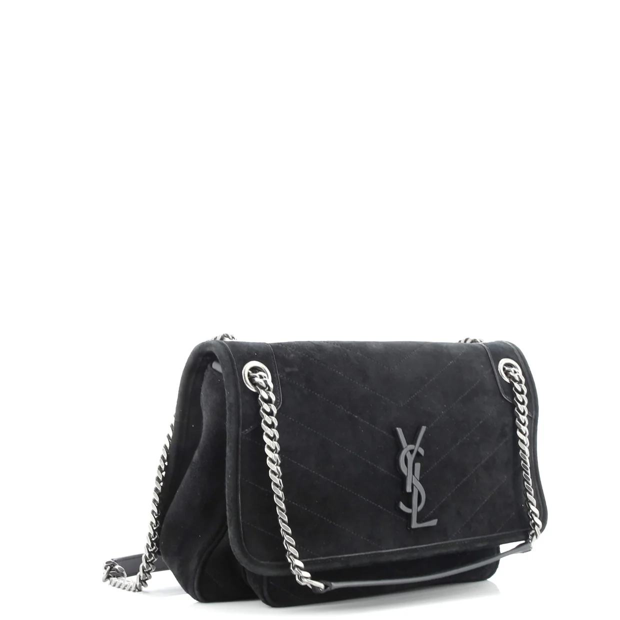 Niki Chain Flap Bag Matelasse Chevron Suede Medium - Deep Luxury