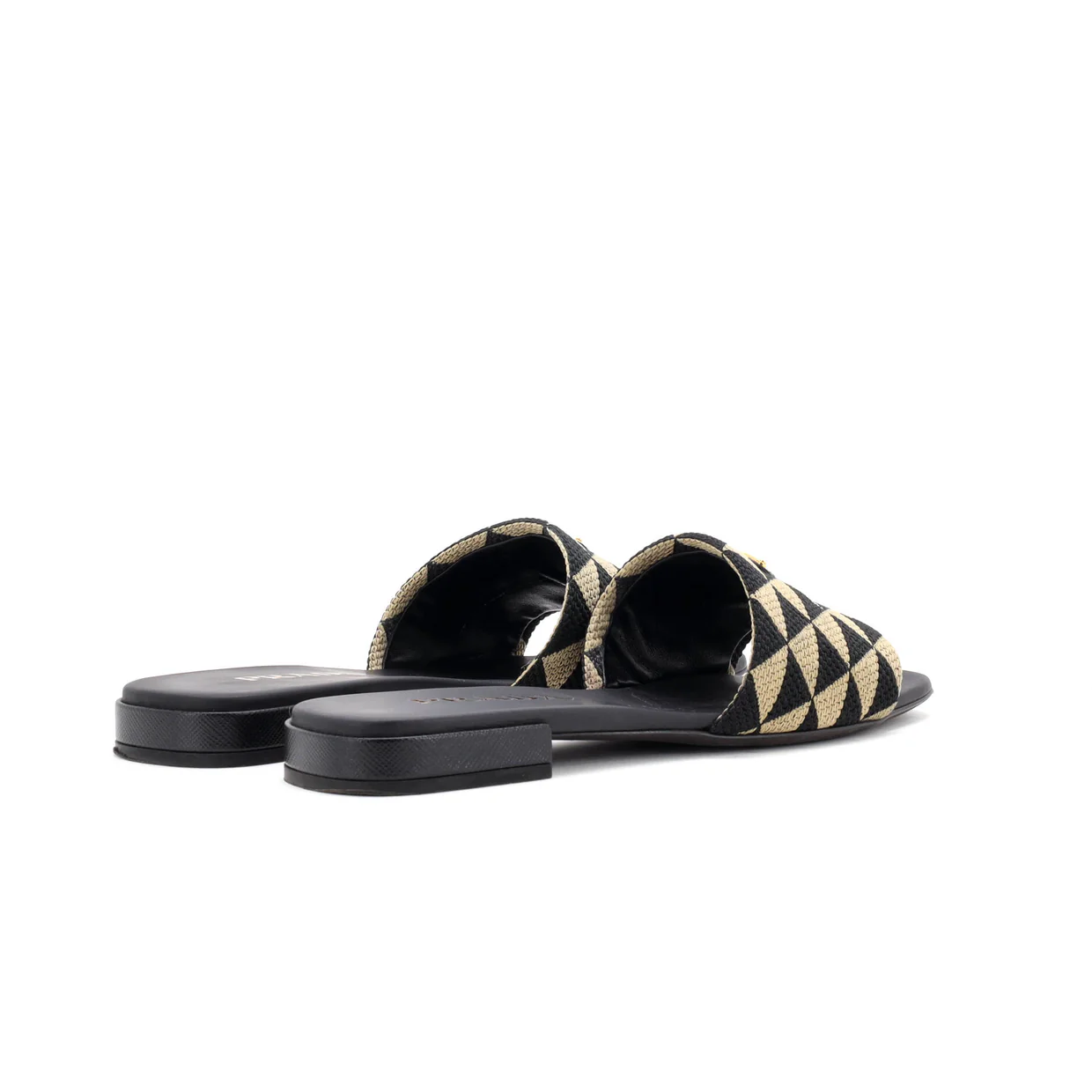 Women's Logo Flat Slide Sandals Triangle Embroidered Canvas - Deep Luxury