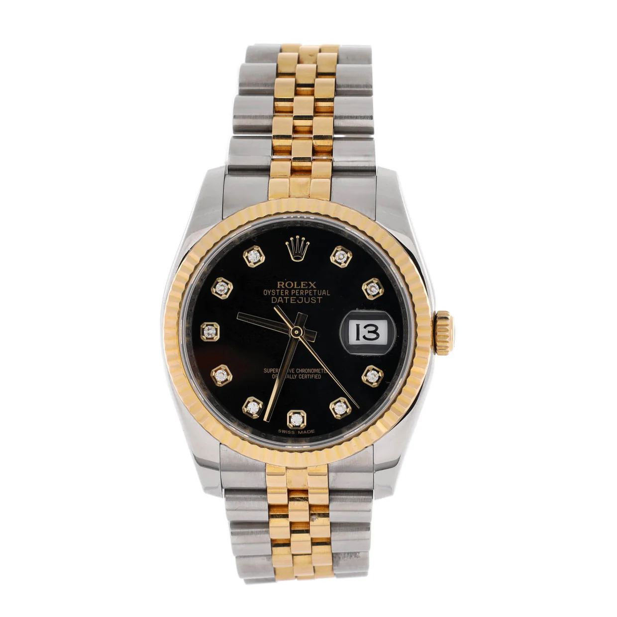 Oyster Perpetual Datejust Automatic Watch Stainless Steel and Yellow Gold with Diamond Markers 36 - Deep Luxury