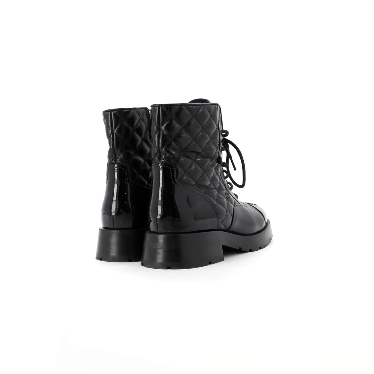 Women's Charm Chain CC Cap Toe Combat Boots Quilted Leather - Deep Luxury