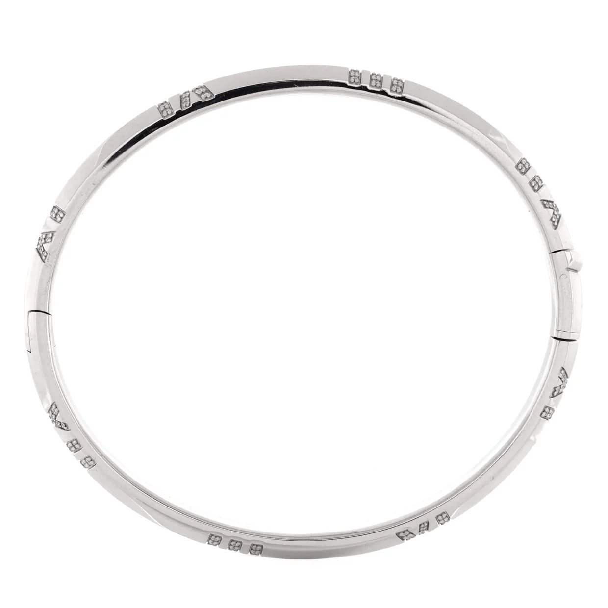 Atlas X Closed Hinged Bangle Bracelet 18K White Gold with Diamonds Narrow - Deep Luxury