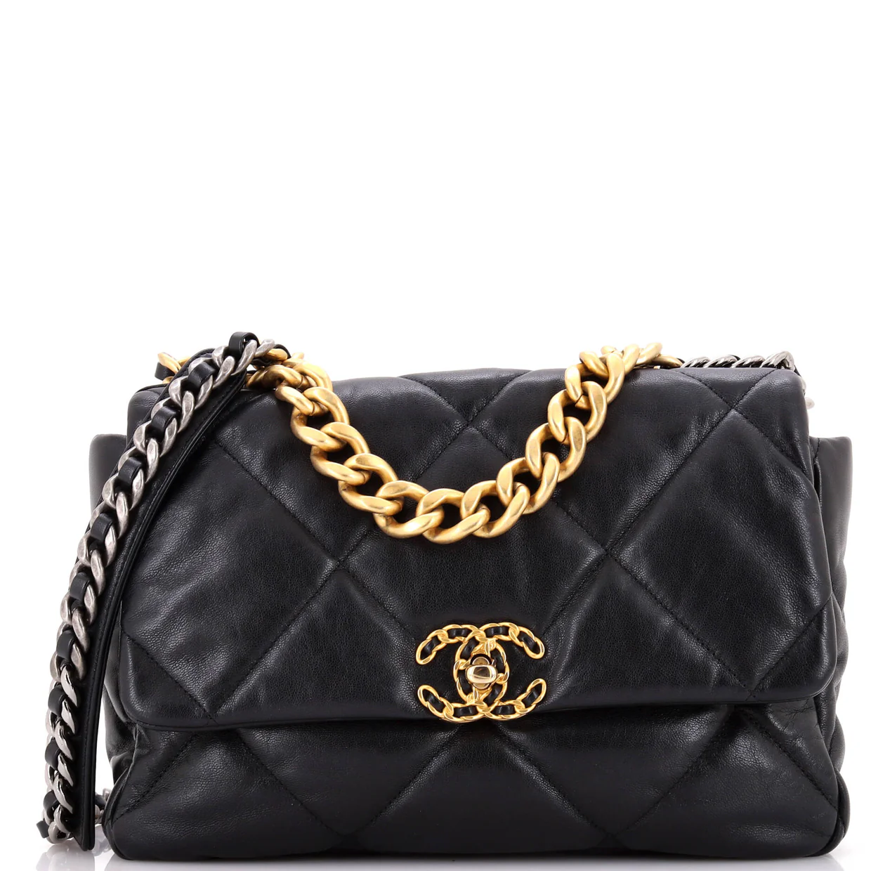 19 Flap Bag Quilted Leather Large - Deep Luxury