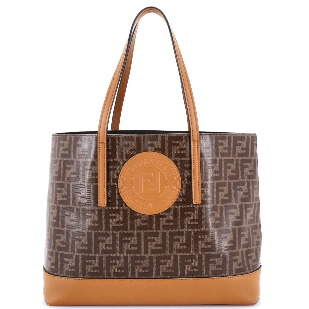 FF Logo Stamp Shopping Tote Zucca Coated Canvas Medium - Deep Luxury