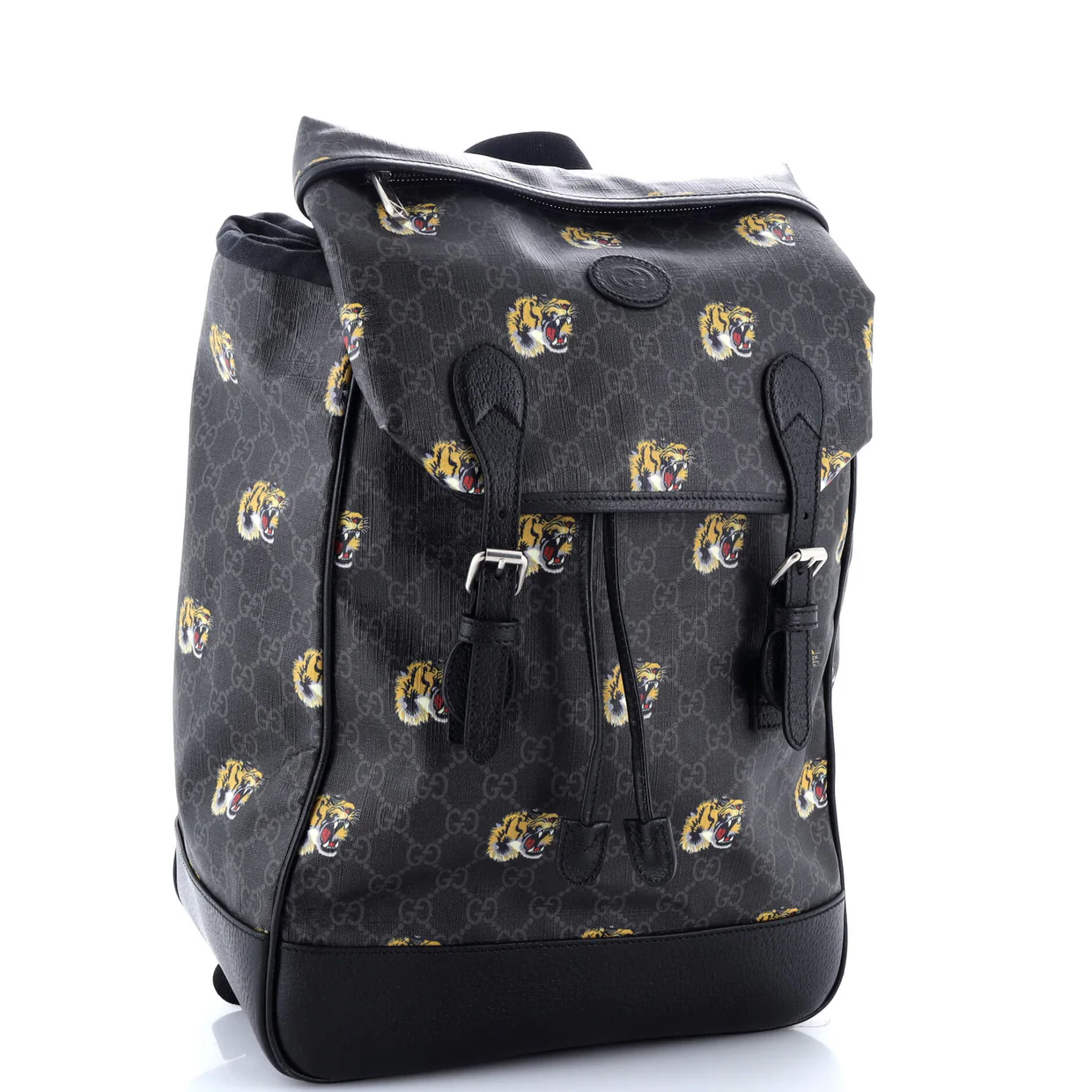 Interlocking G Patch Drawstring Flap Backpack Printed GG Coated Canvas Medium - Deep Luxury