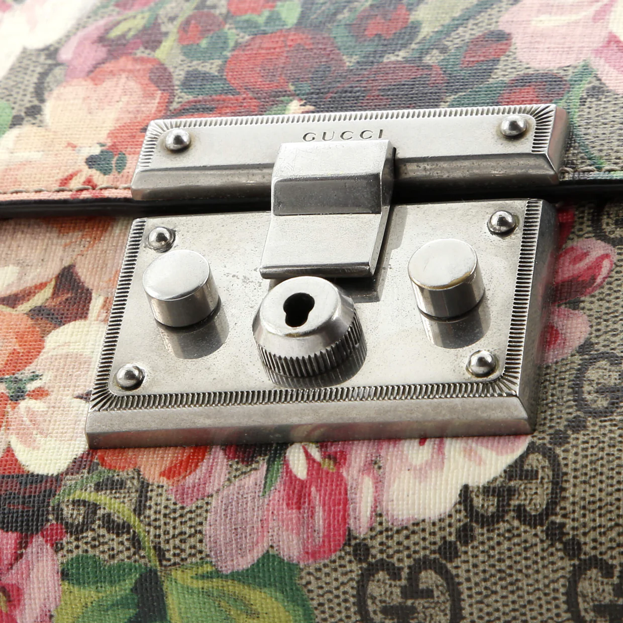 Padlock Shoulder Bag Blooms Print GG Coated Canvas Small - Deep Luxury