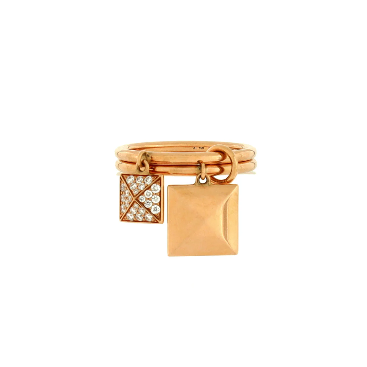 Clou d'H Two Charm Ring 18K Rose Gold and Diamonds - Deep Luxury