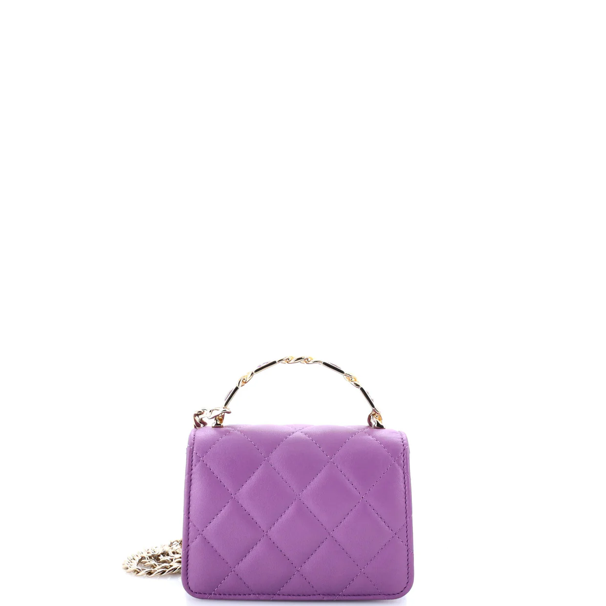 Coco Enamel Top Handle Flap Clutch with Chain Quilted Lambskin - Deep Luxury