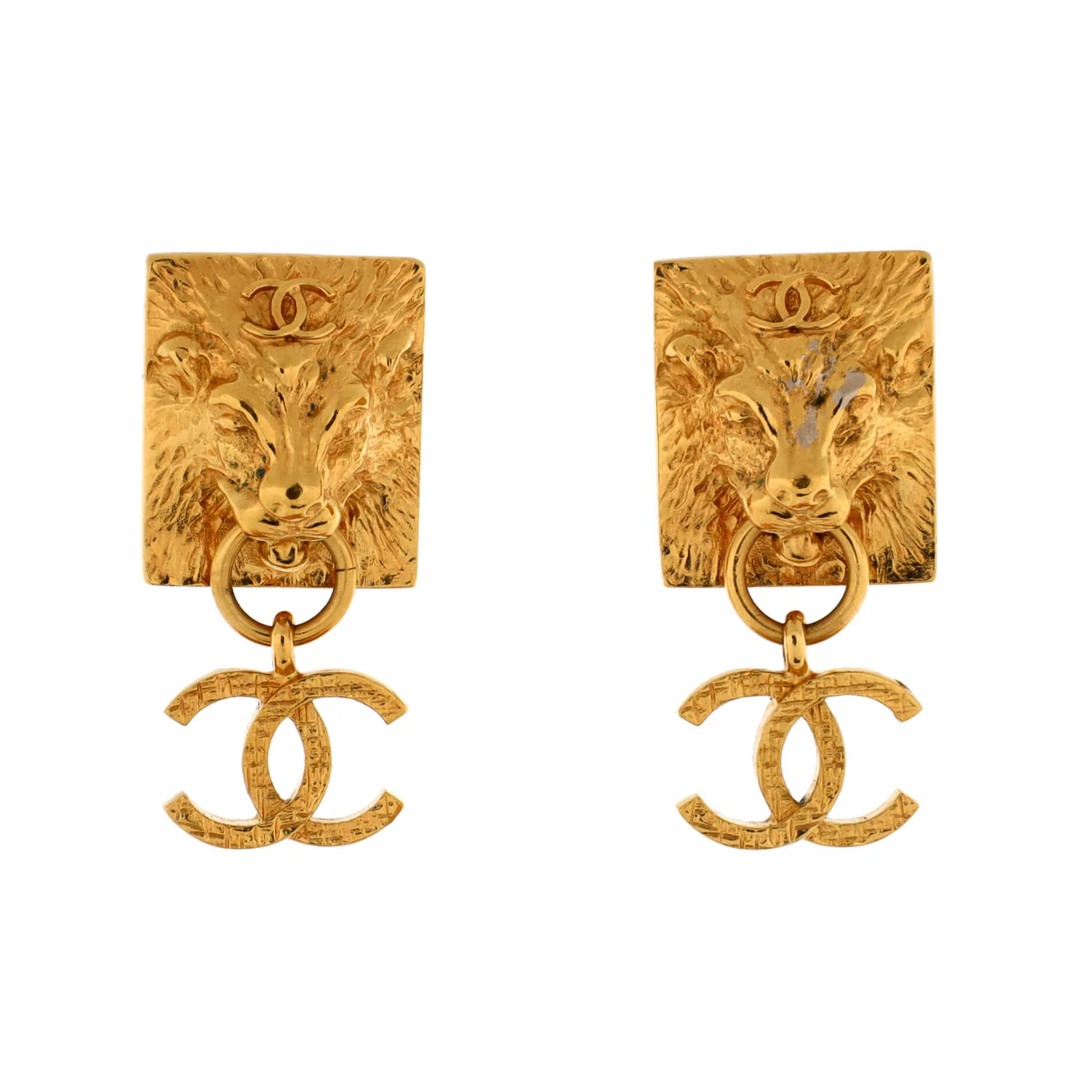 CC Lion Head Drop Earrings Metal - Deep Luxury