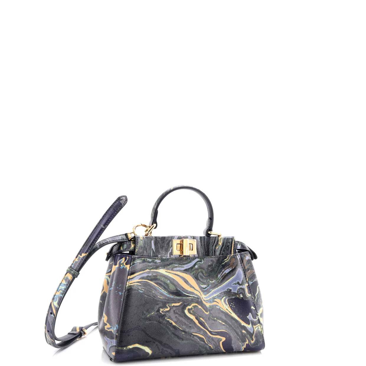 Peekaboo Bag Marble Print Leather Mini - Deep Luxury