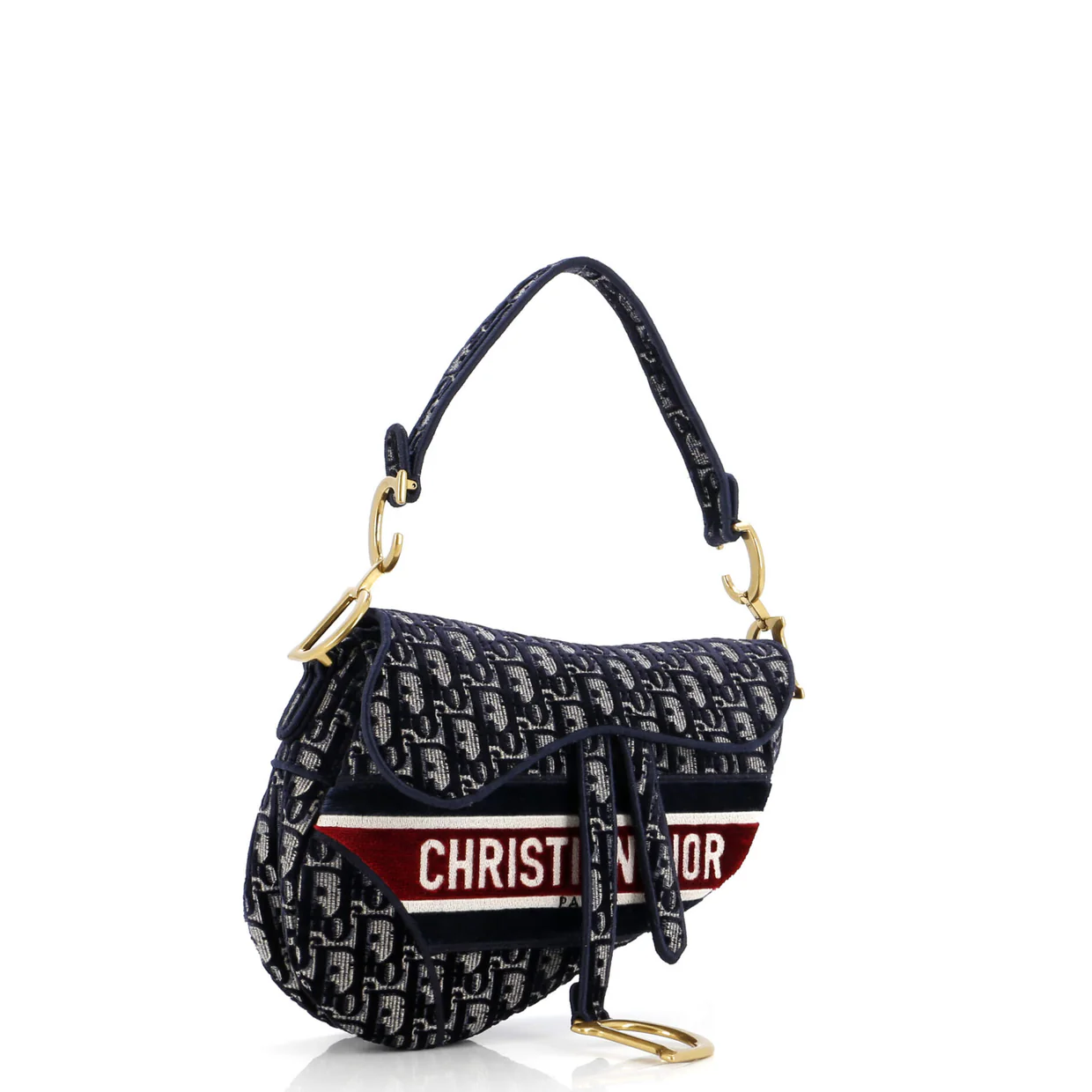 Saddle Handbag Logo Embroidered Oblique Velvet Medium - Deep Luxury