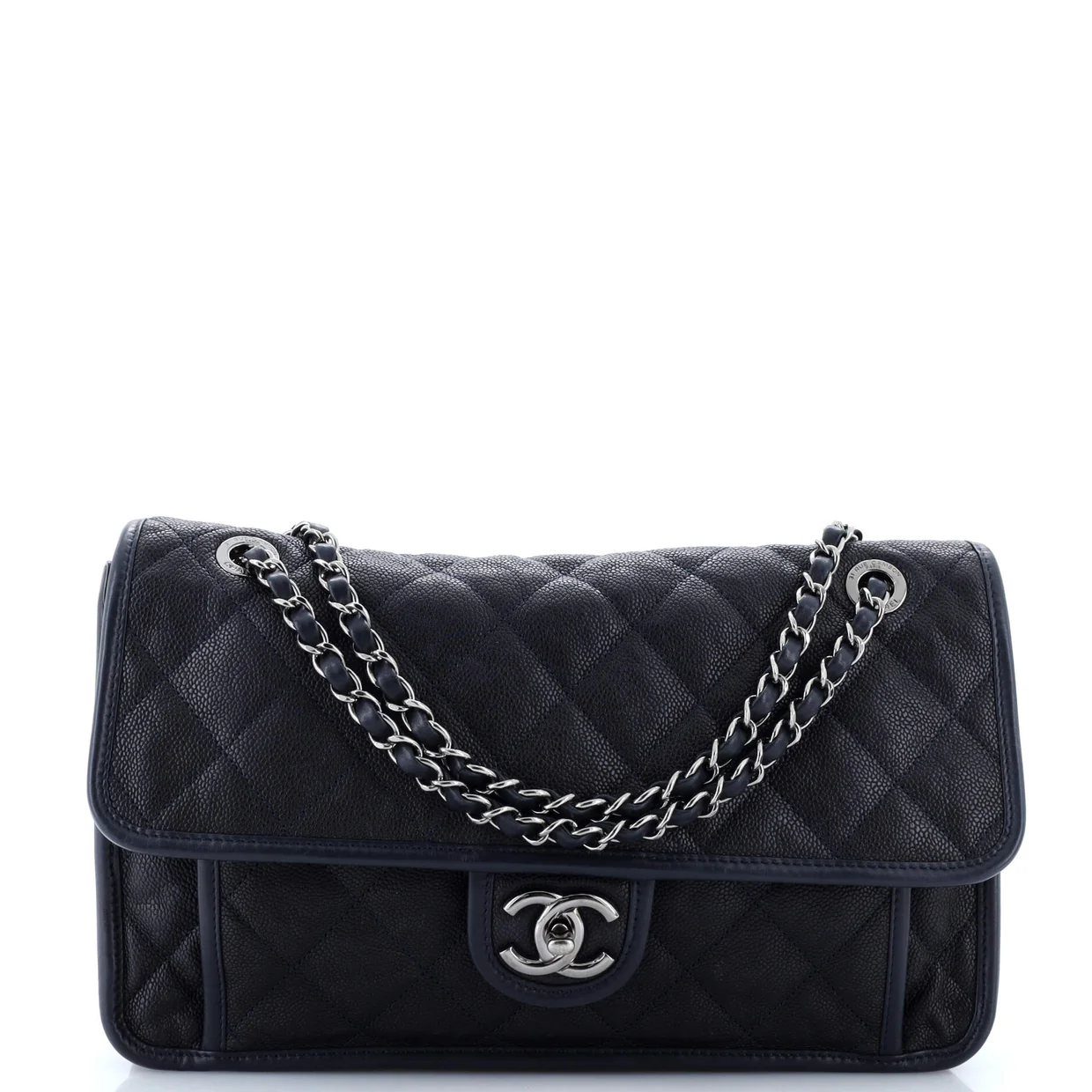 French Riviera Flap Bag Quilted Caviar Large - Deep Luxury