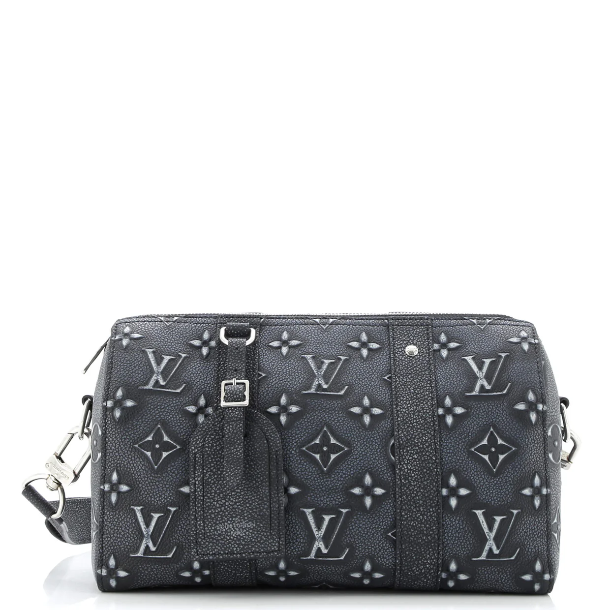 City Keepall Bag Faded Monogram Debossed Leather - Deep Luxury